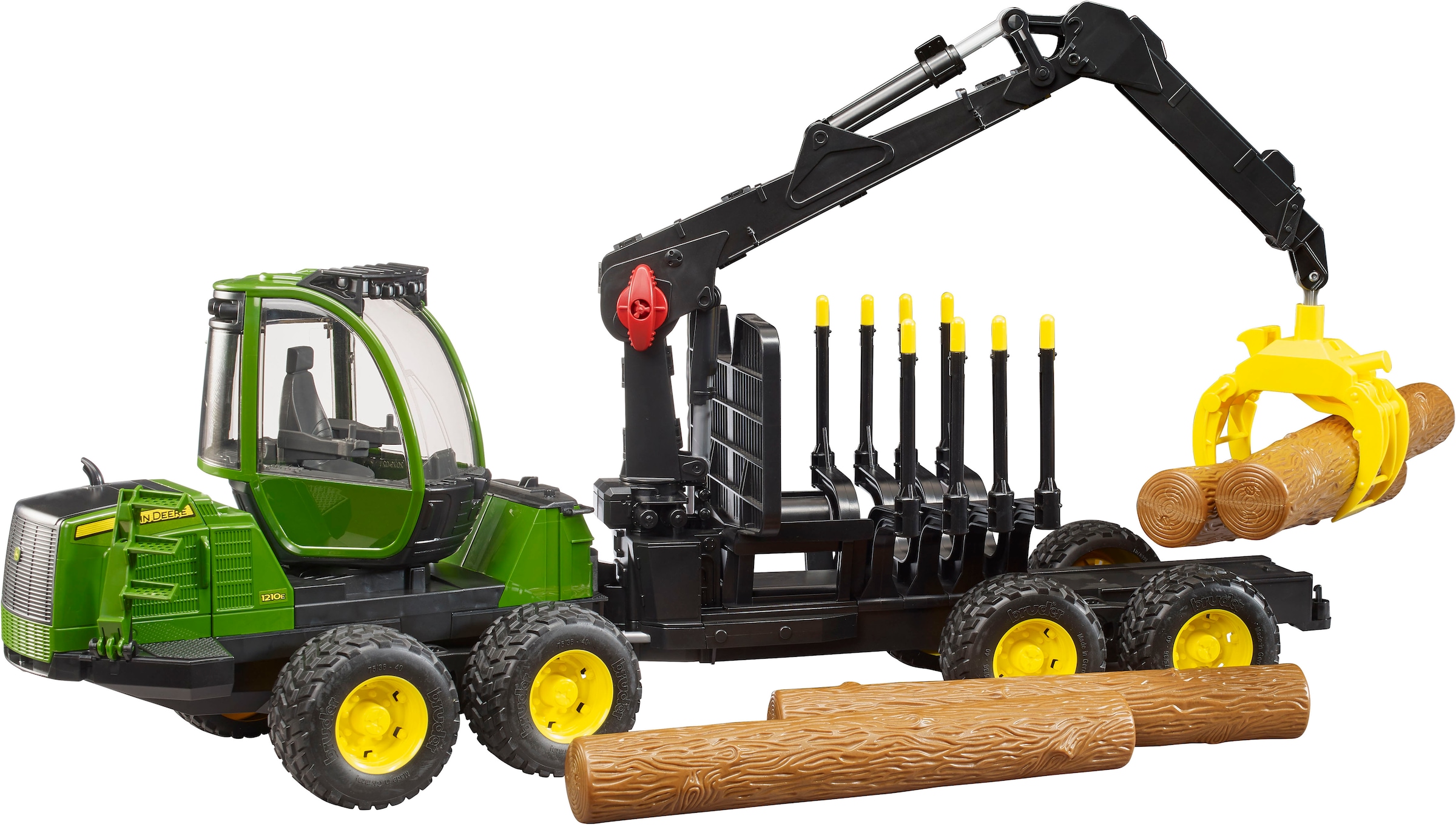 Bruder® Spielzeug-Traktor »John Deere 1210E Rückezug m.Holzgreifer/Baumstämme (02133)« Made in Europe