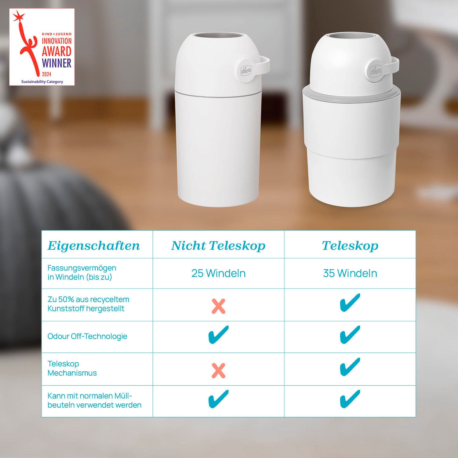 Chicco Windeleimer »Odour Off«, inkl. 1 Pack Müllbeutel Odouzr off; teilweise aus recyceltem Material