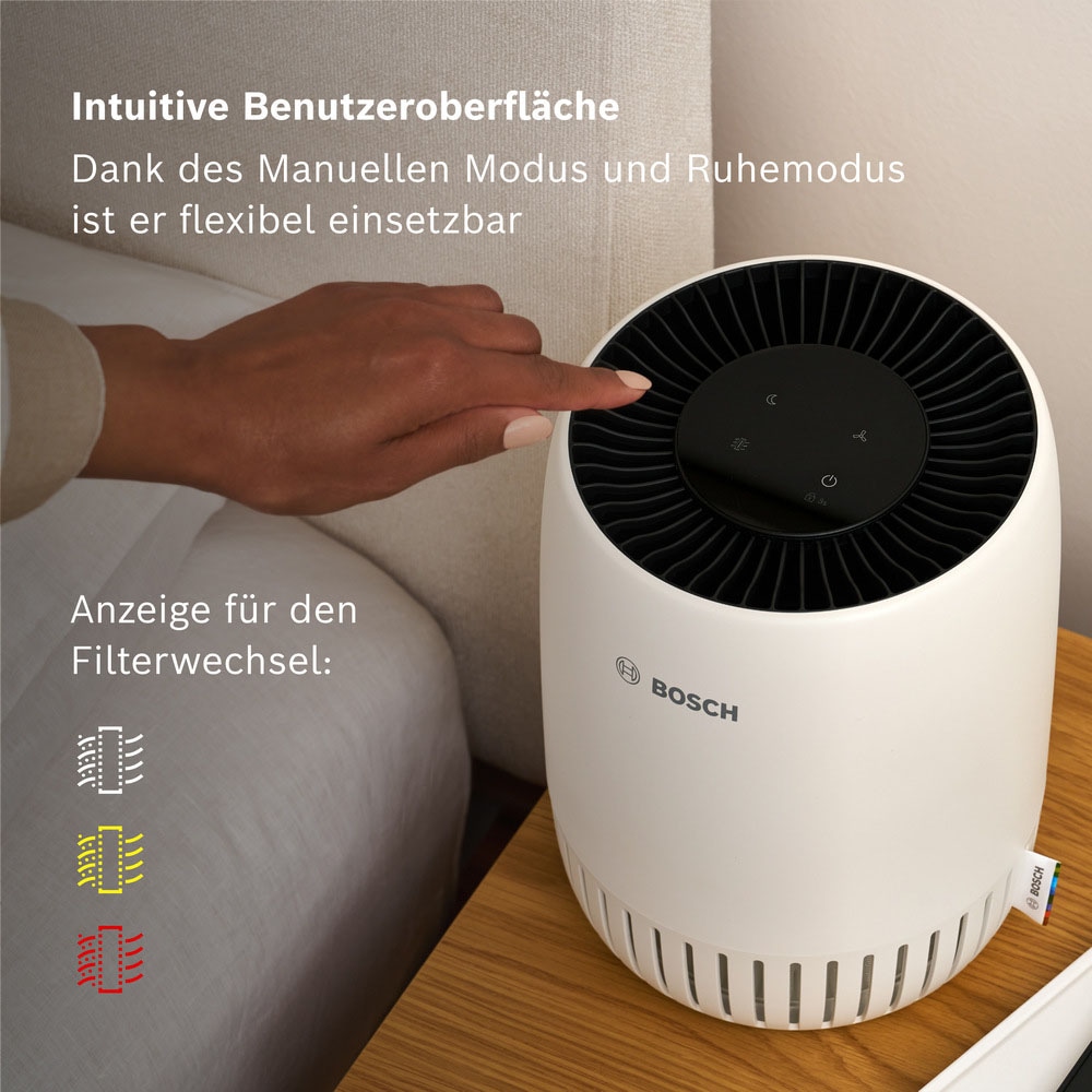 BOSCH Luftreiniger »Air 1000, filtert über 99% der Schadstoffe« für 23 qm Räume mit 3-in-1 Luftfilter, USB-C Anschluss, Automatik- und Ruhemodus