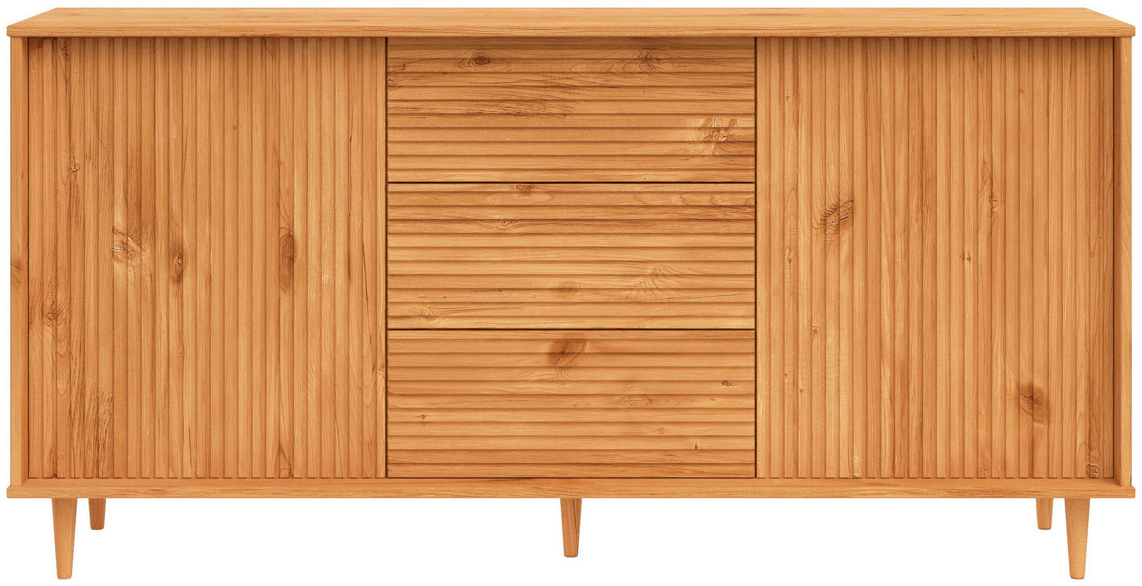 OTTO home Sideboard »Malmedy  Front mit gefrästen Rillen« Kommode aus massivem Kiefernholz, Push-to-open, Breite 160 cm