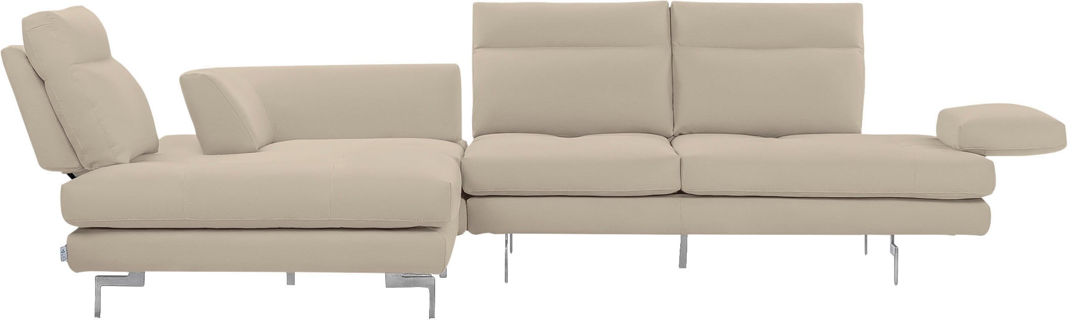 CALIA ITALIA Ecksofa »Toby Wing, L-Form, Designsofa mit sensationellem Sitzkomfort«, Sitztiefenverstell.,wahlw. mit Kissen-Set, Füße chrom glänzend