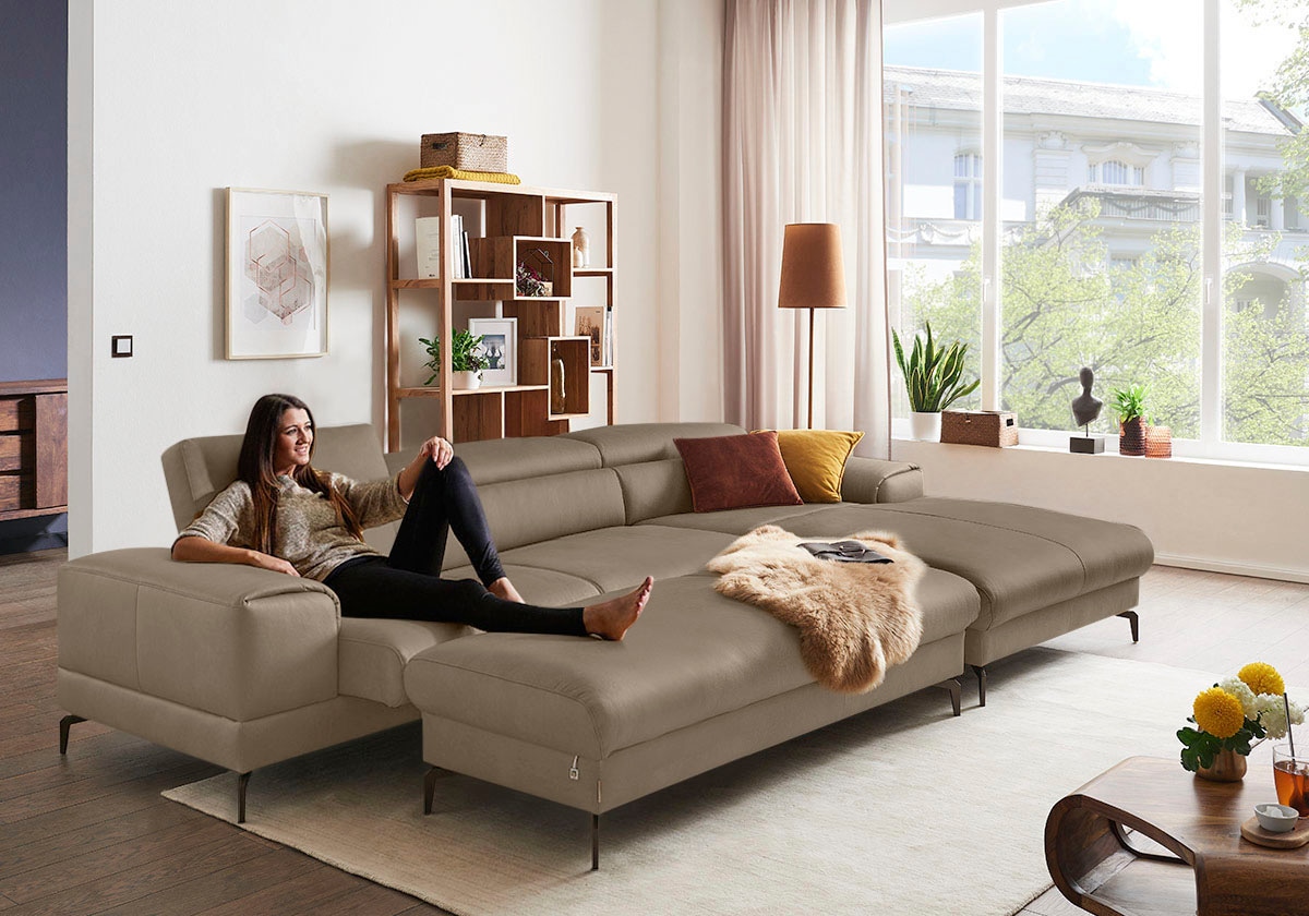 W.SCHILLIG Ecksofa »piedroo, Designsofa mit tollem Sitzkomfort, bequem und elegant, L-Form«, Kopfteilverstellung, wahlweise mit Sitztiefenverstellung, Breite 343cm
