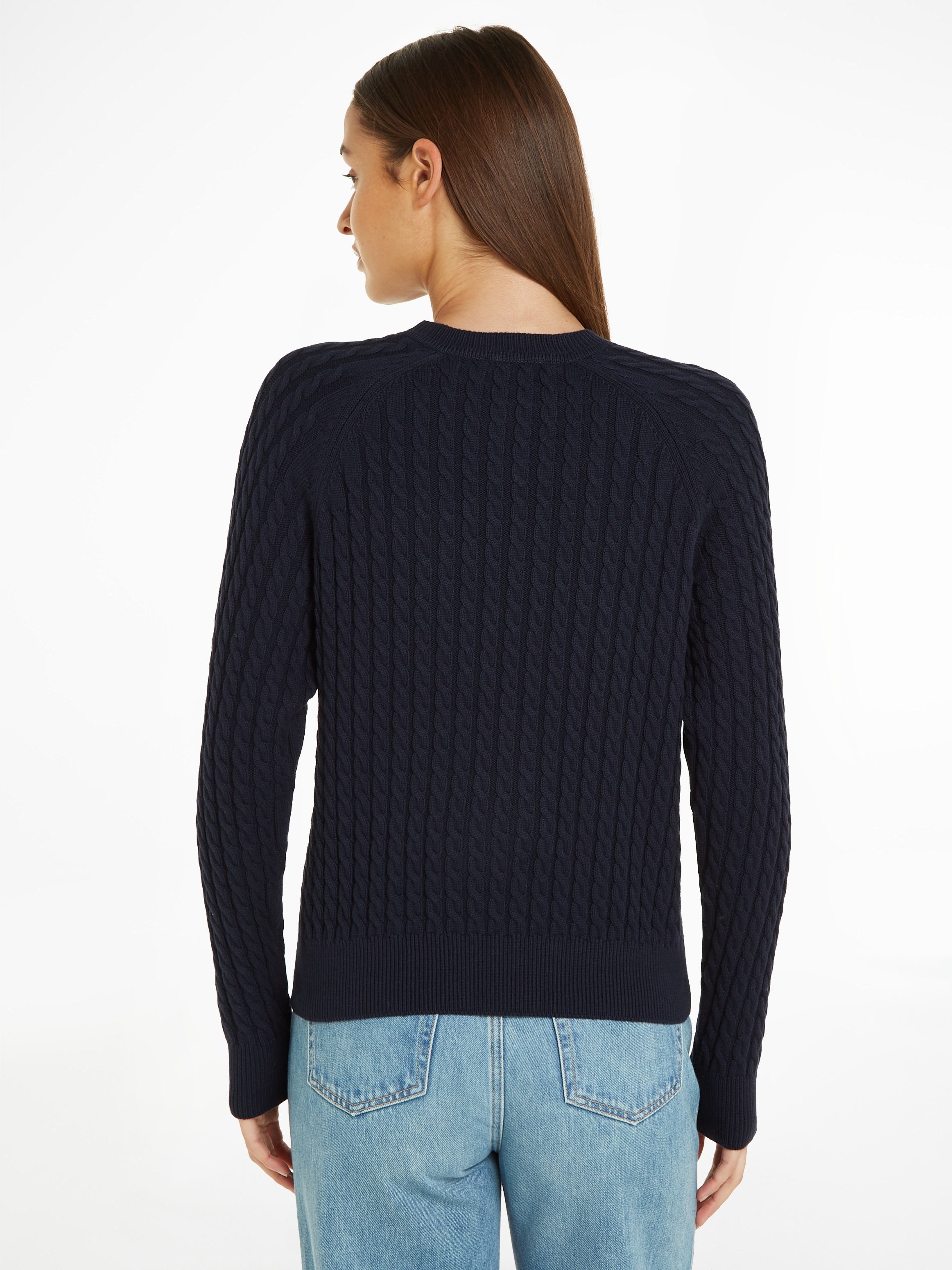Tommy Hilfiger Rundhalspullover »CO CABLE C-NK SWEATER«, mit Zopfmuster