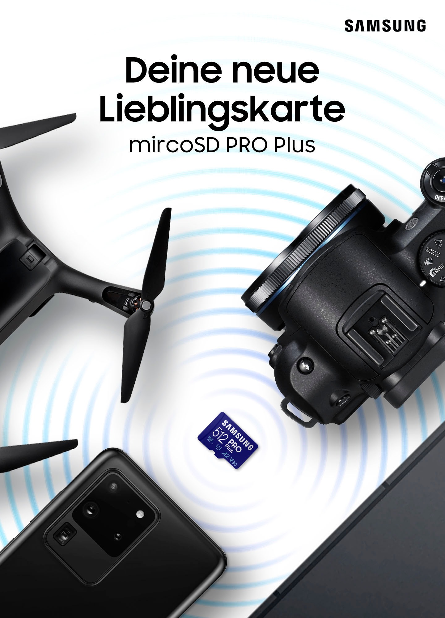 Samsung Speicherkarte »Samsung PRO Plus microSD-Karte, Full HD & 4K UHD«, (UHS Class 10 160 MB/s Lesegeschwindigkeit), für Smartphone, Drohne oder Action-Cam, Inkl. USB-Kartenleser
