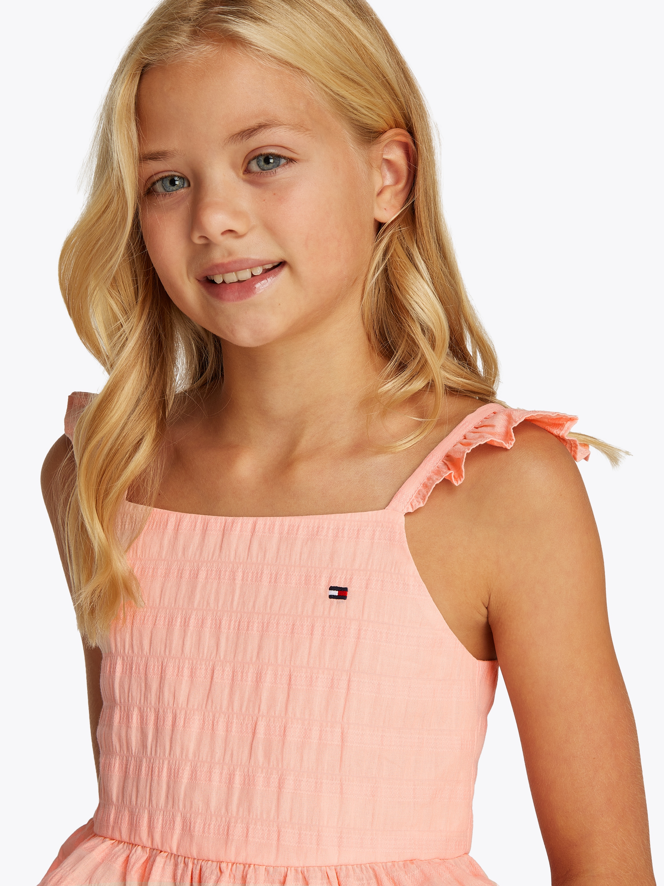 Tommy Hilfiger Trägertop »TEXTURED COTTON TOP SLVLS«, mit Stickerei, mit Rüschen