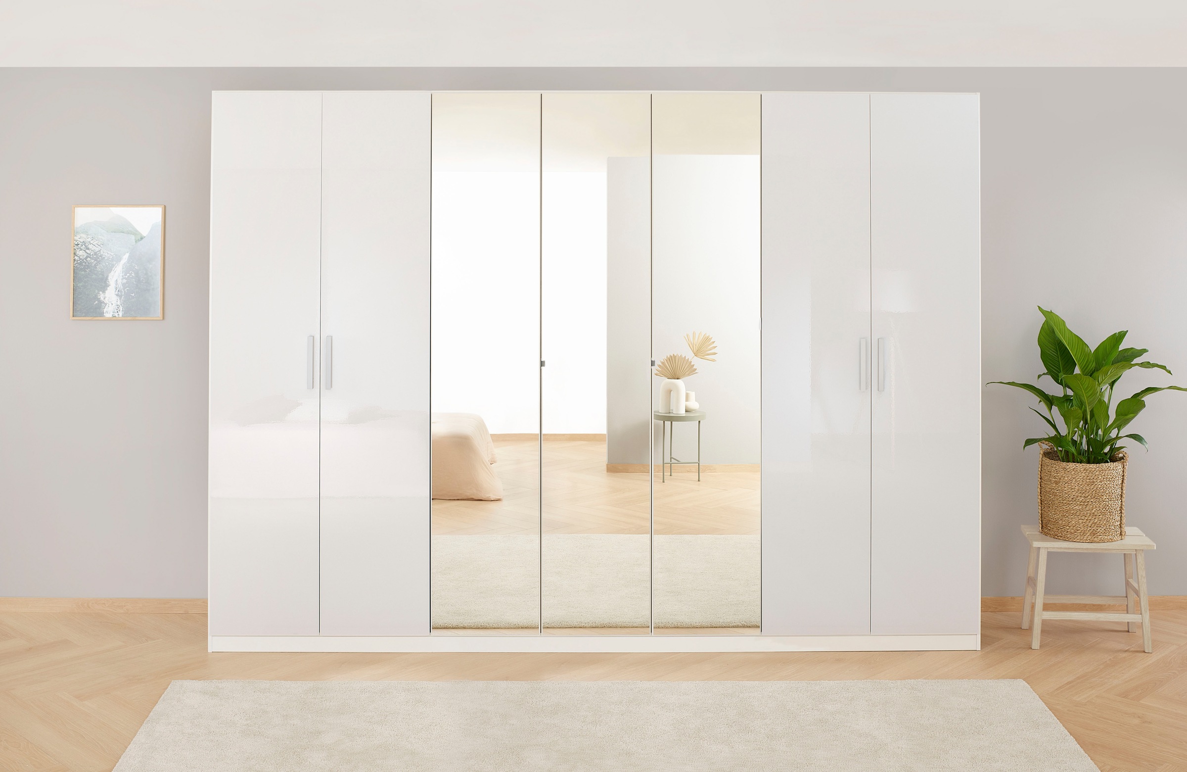 rauch Drehtürenschrank »Kleiderschrank Schrank Garderobe KOLUNA Hochglanz-Front und Spiegel«, (Breiten 181/226/271/315 cm Höhen 210/229 cm), Hochglanzfront mit Spiegel, inkl. 2 Innenschubladen sowie extra Böden