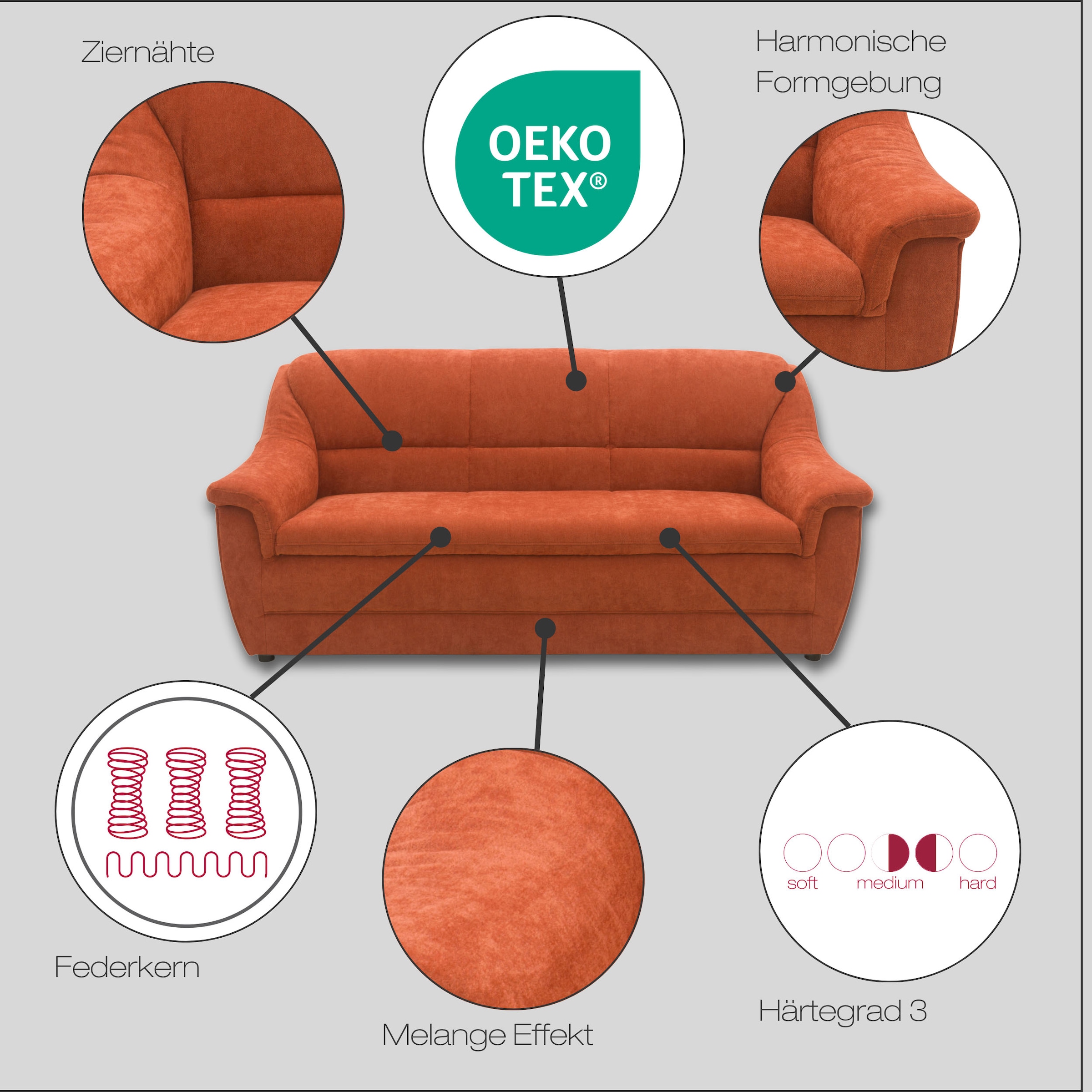 DOMO collection 3-Sitzer »Lale, zeitloses und komfortables Sofa, bequeme Armlehnen«