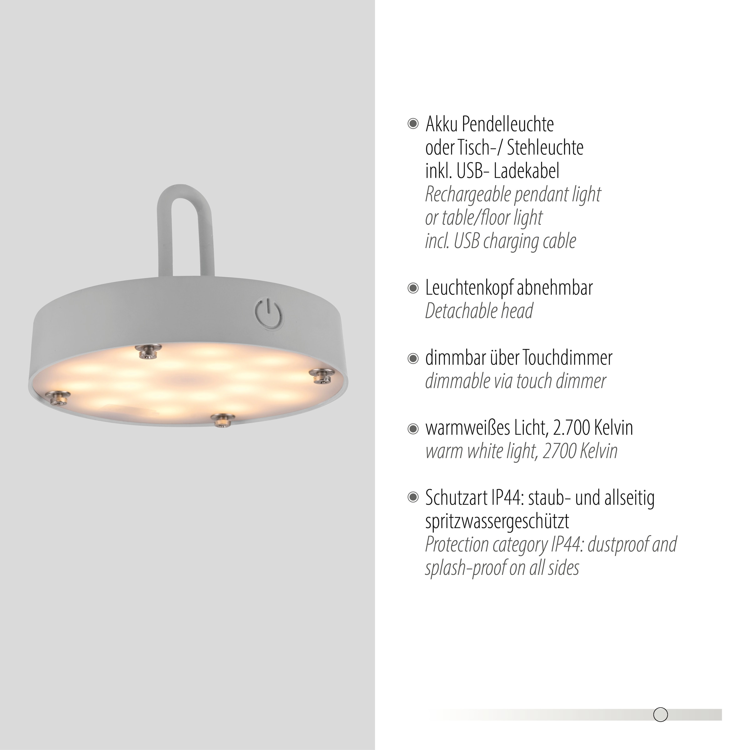 JUST LIGHT Pendelleuchte »AKUBA«, 1 flammig, Leuchtmittel LED-Modul | LED fest integriert, Akkuleuchte