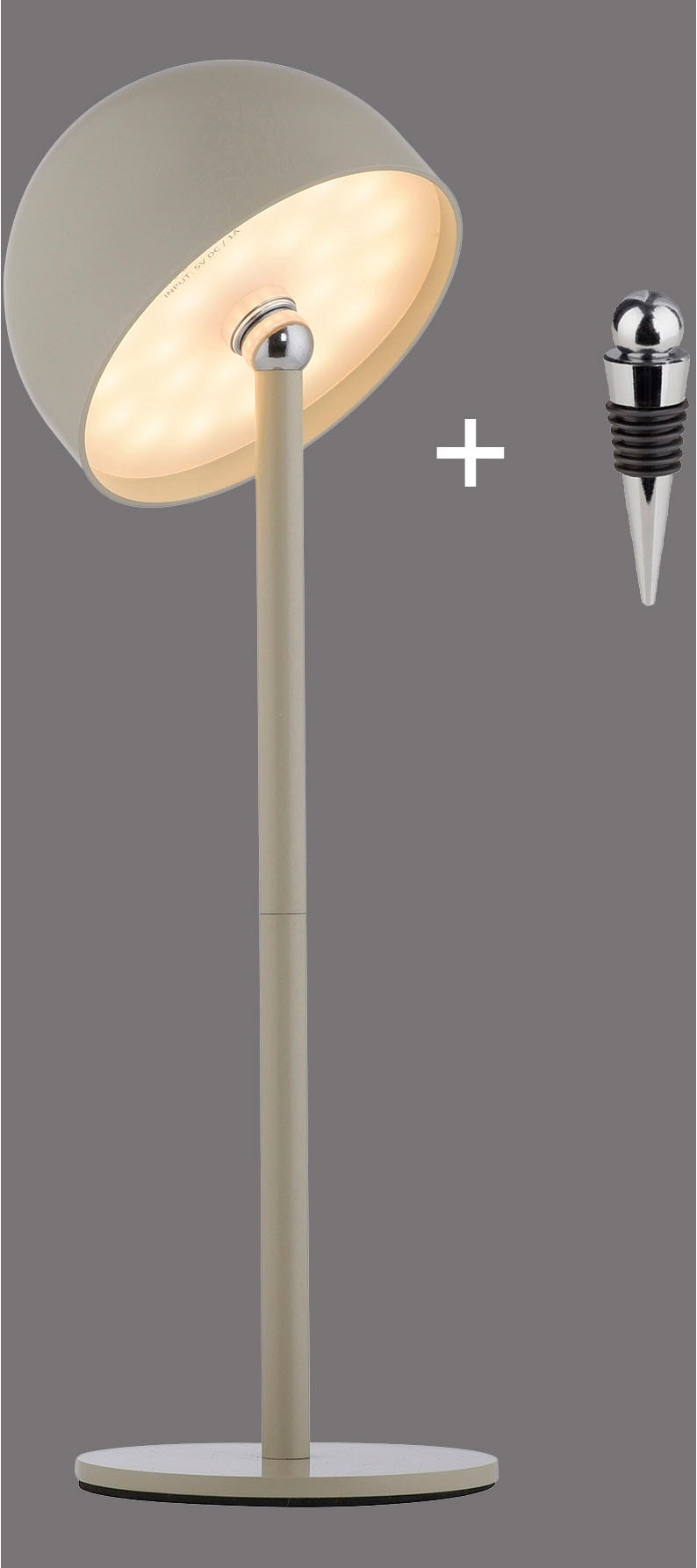 OTTO home Tischleuchte »Akku Tischlampe Garrin Indoor Outdoor, magnetischer Flaschenaufsatz« LED-Board Warmweiß Pilzlampe Flaschenaufsatz, Regulierung der Lichtstärke, Pilz, Lampe