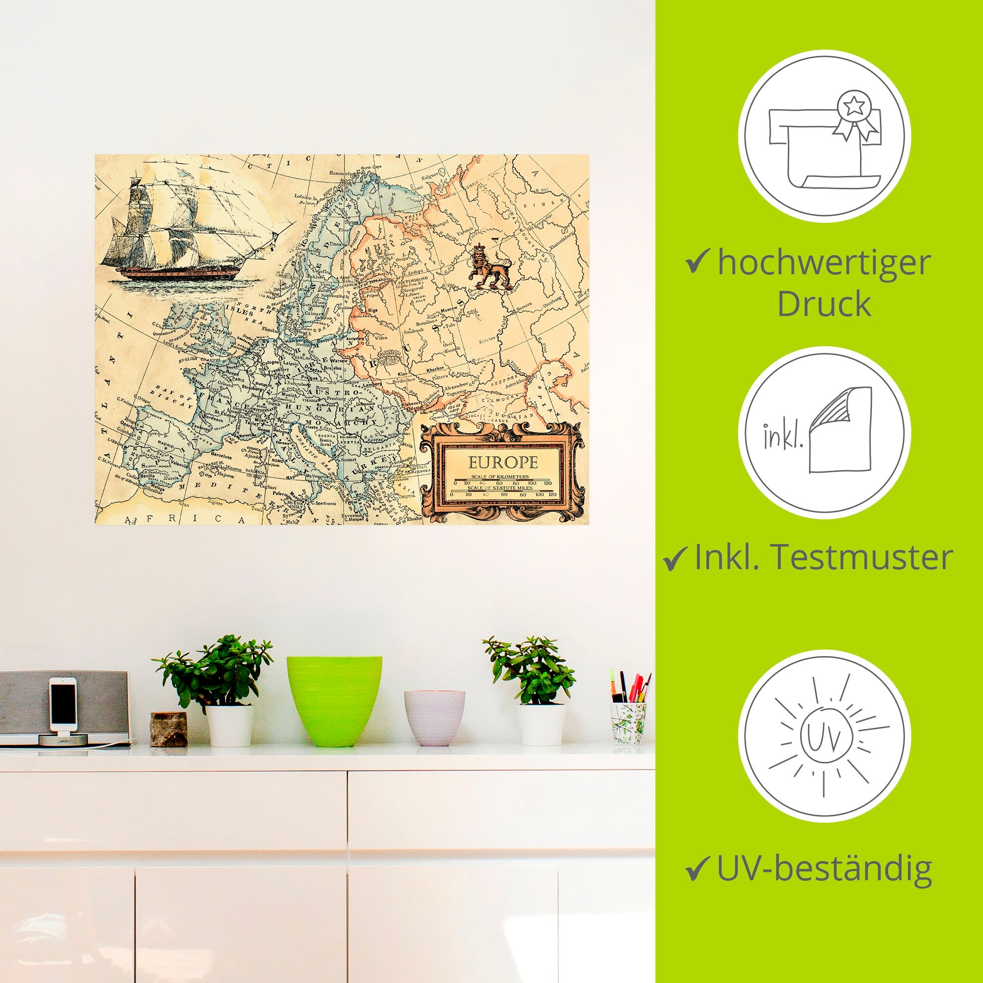 Artland Wandbild »Europakarte«, Landkarten, (1 St.), als Leinwandbild, Poster, Wandaufkleber in verschied. Größen