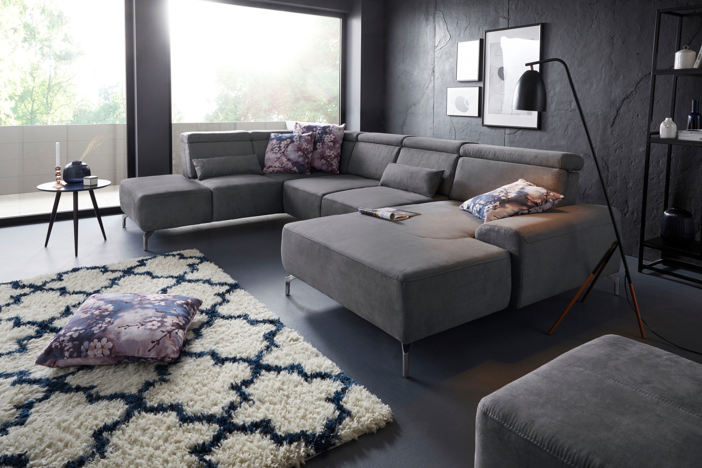 sit&more Wohnlandschaft »Gizeh U-Form«, 15 cm Fußhöhe, inklusive Sitztiefenverstellung und Kopfteilverstellung