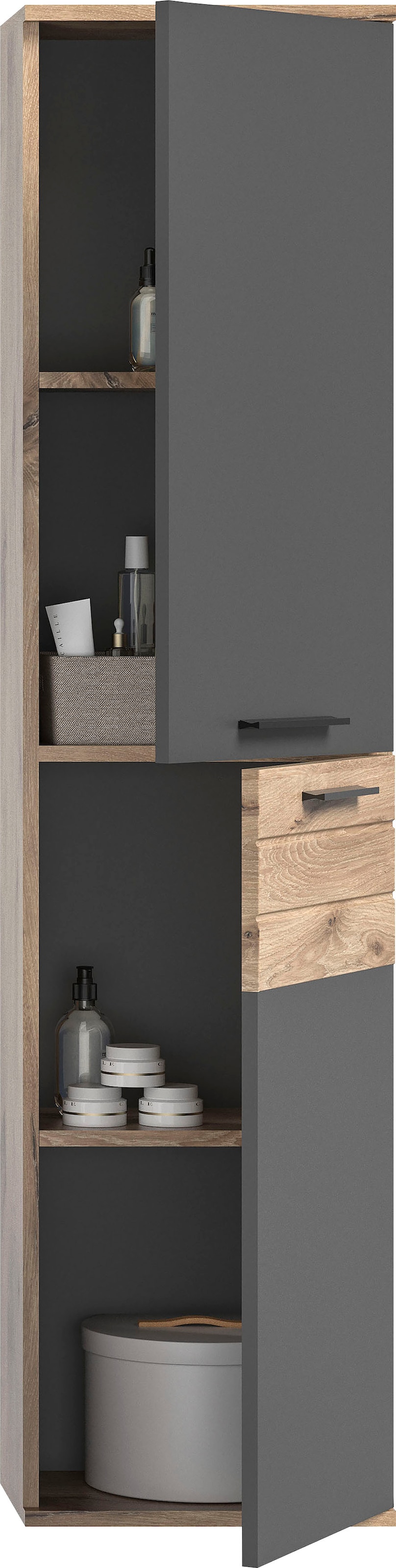 welltime Midischrank »Riga, Breite 37 cm, 2 Türen, 2 Einlegeböden, 1 Konstruktionsboden« Türanschlag wechselbar, Badmöbel, Badschrank, Schrank,Bad, Hochschrank