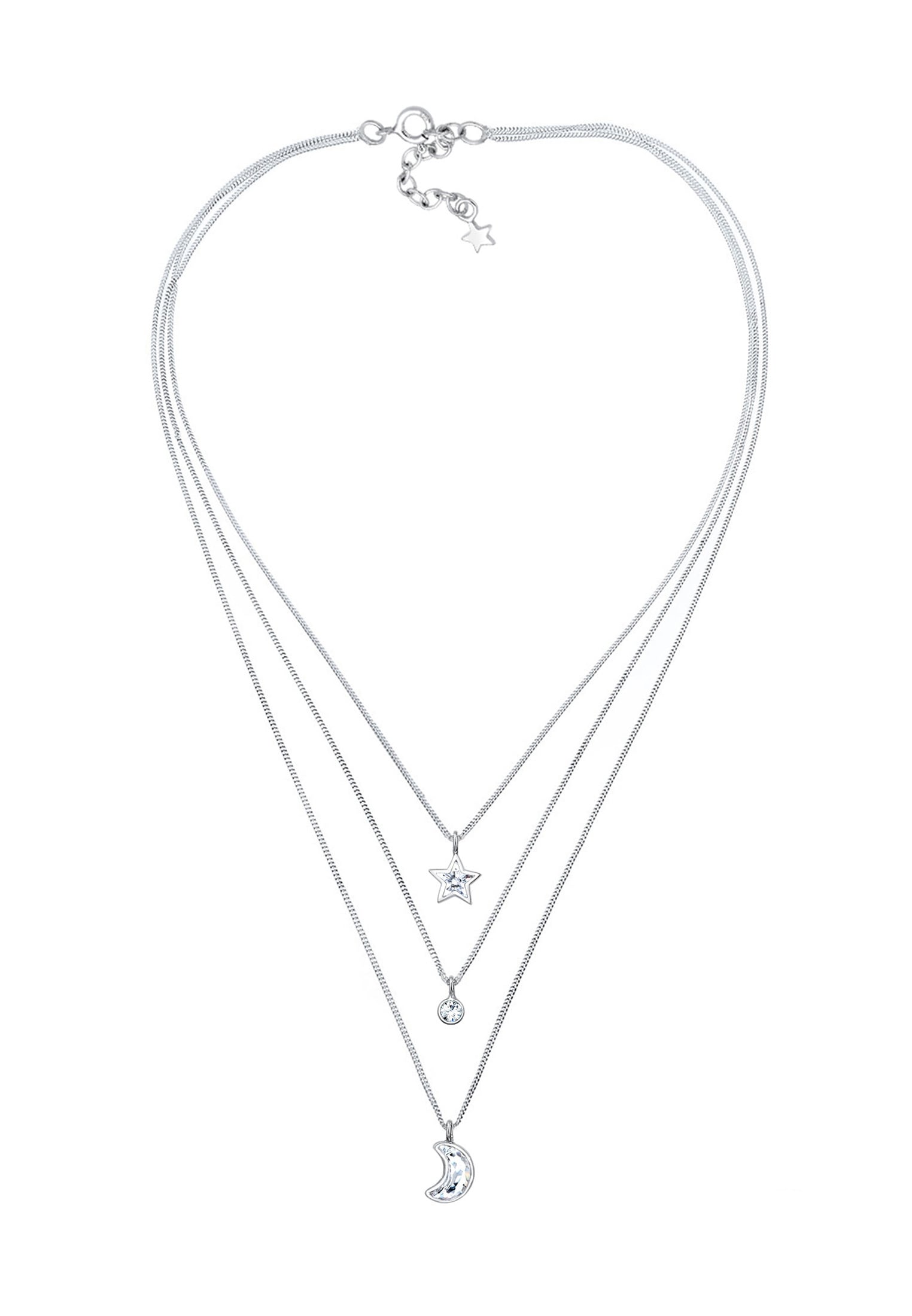 Elli Silberkette »Halskette Layer Mond Stern 925 Silber, mit Kristallen von Swarovski®«