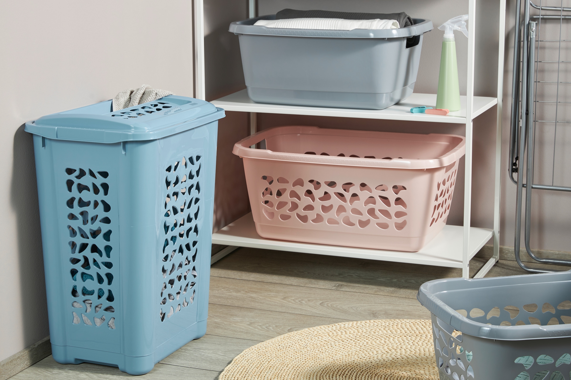 keeeper Wäschekorb »jost, 2er Set, 65 x 44 x 28 cm, 52 l« praktische Griffe, platzsparend ineinander nestbar