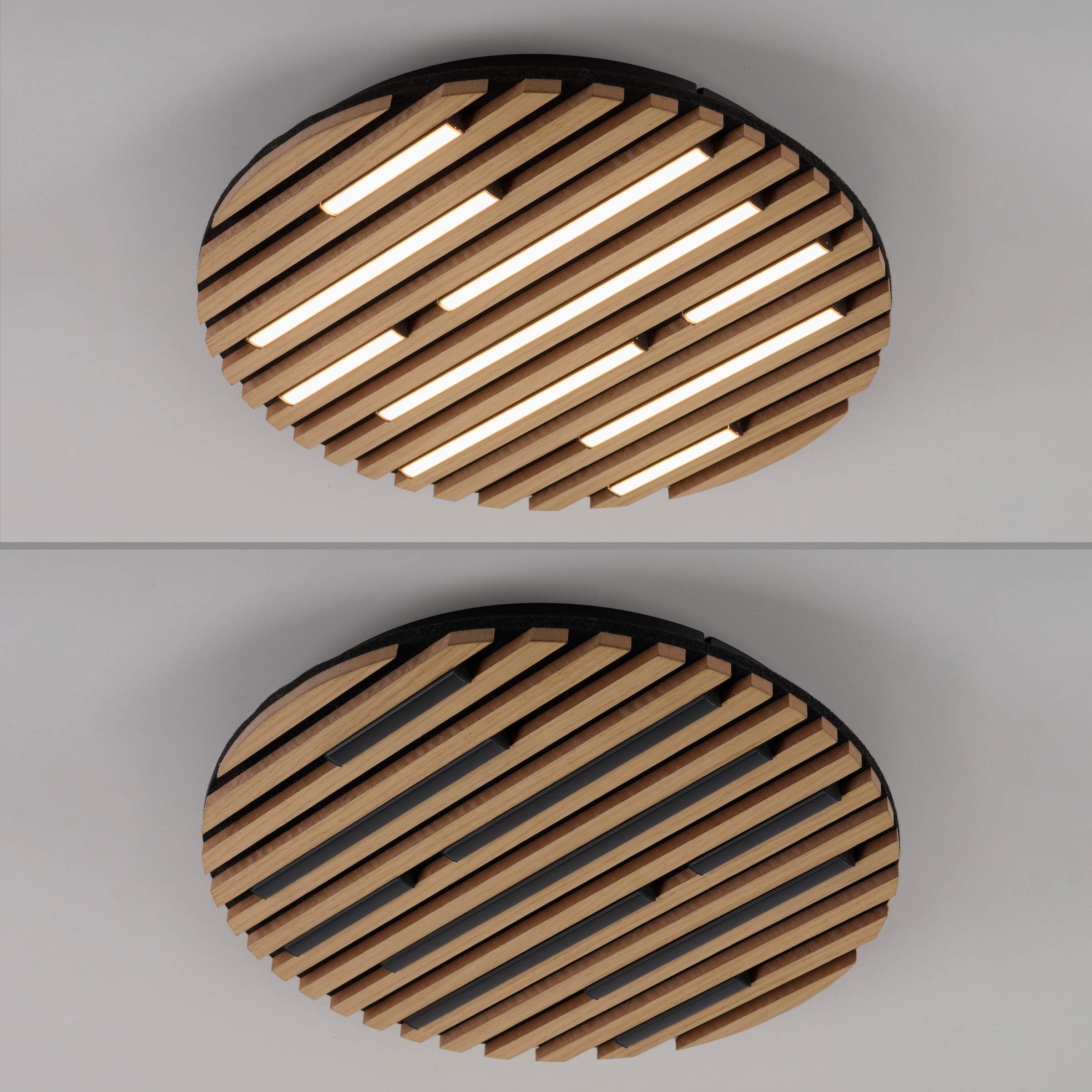 my home Deckenleuchte »Unnestad Akustikpaneele«, 1 flammig, Leuchtmittel LED-Board | LED fest integriert, schwarze LED Diffuser, Holz, Akustik, Paneele, 3000K - Ø 40 cm