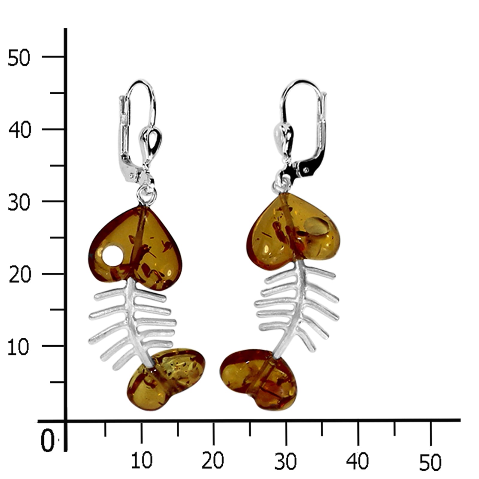 OSTSEE-SCHMUCK Paar Ohrhänger »- Fisch 30 mm - Silber 925/000 - Bernstein«
