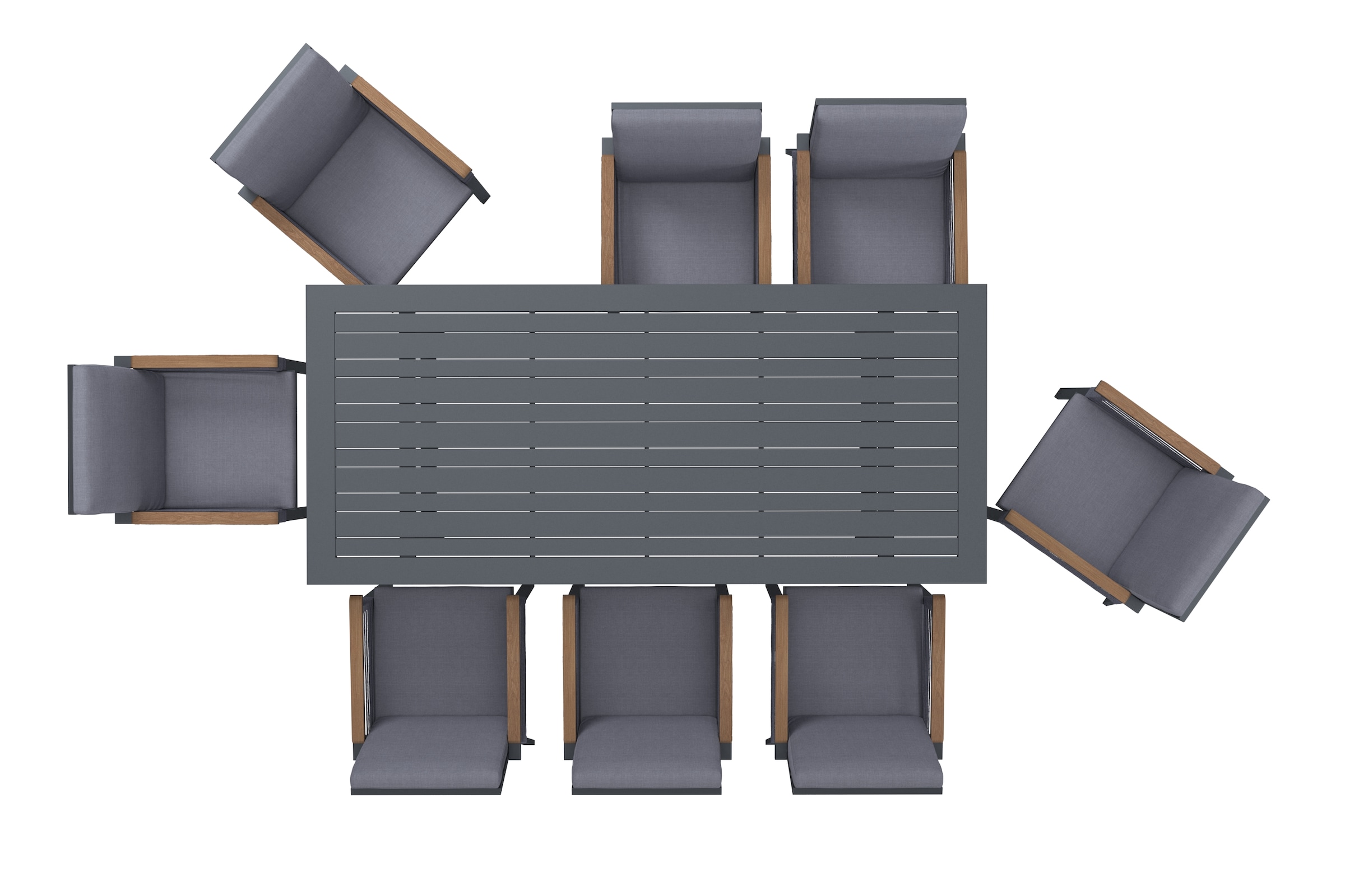 KONIFERA Garten-Essgruppe »Diningset »Edessa«« Set, 8 Sessel, Tisch 97x220x74cm, inkl. Auflagen, 25 Stk. tlg. Armlehne mit Seilgeflecht und Nonwood-Latten