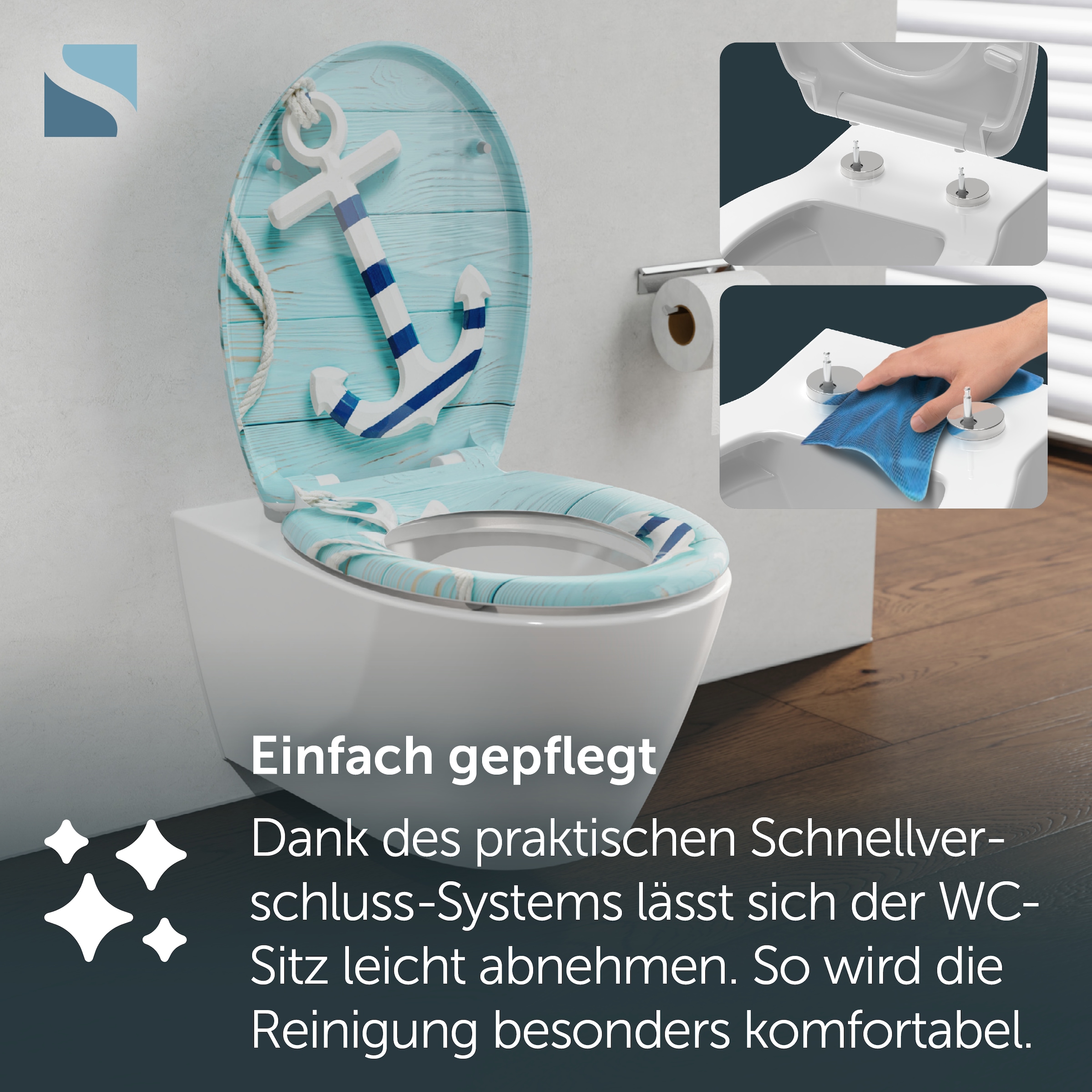 Schütte WC-Sitz »ANCHOR« Toilettendeckel, Absenkautomatik, Schnellverschluss, O-Form, bis 175kg