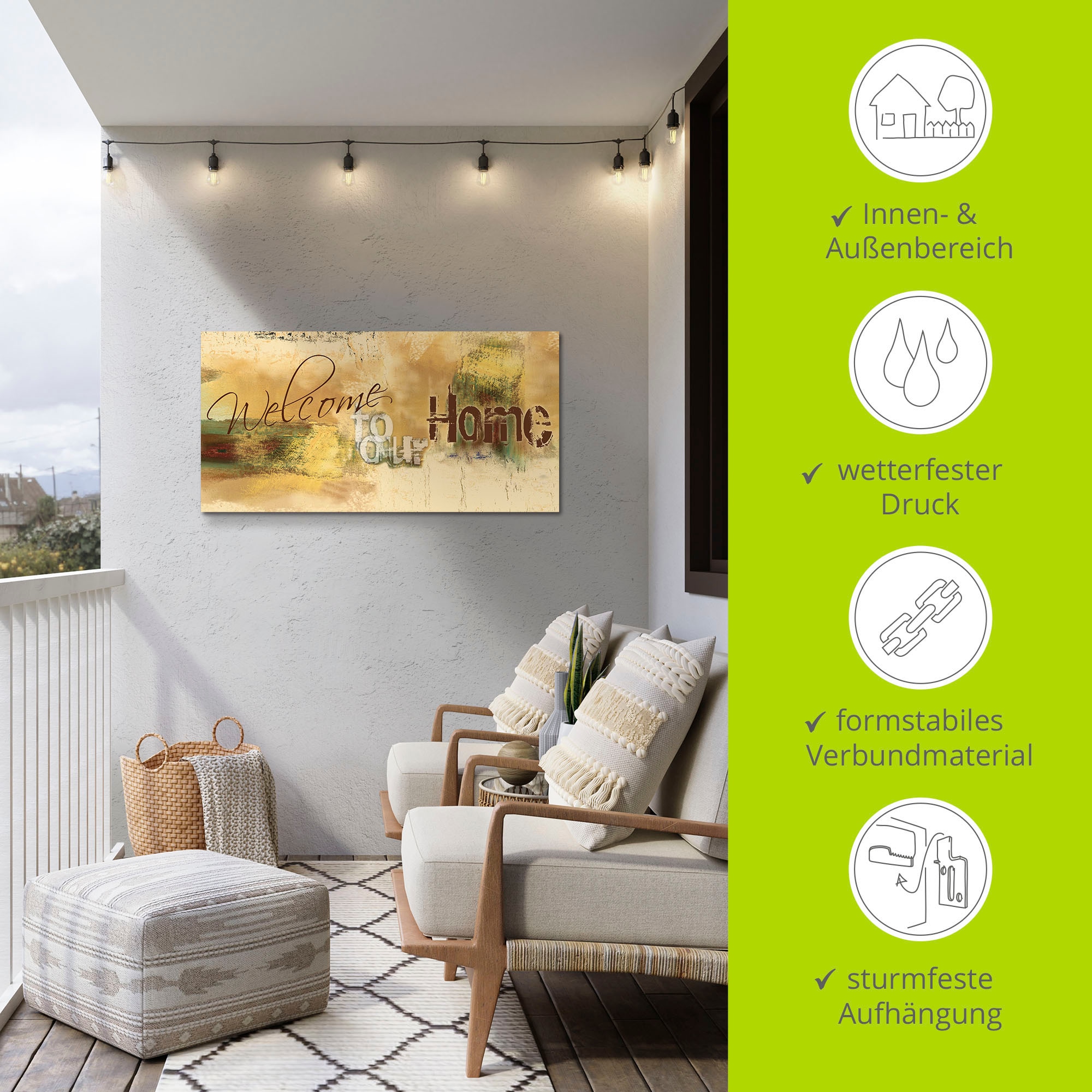 Artland Wandbild »Willkommen in unserem Zuhause«, Sprüche & Texte, (1 St.), als Alubild, Outdoorbild, Leinwandbild, Poster, Wandaufkleber