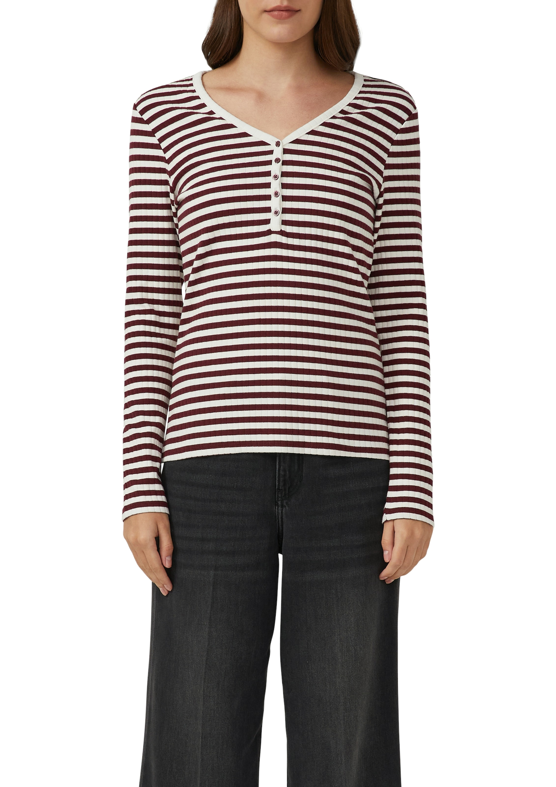 s.Oliver Langarmshirt mit kurzer Knopfleiste, in Ripp-Optik