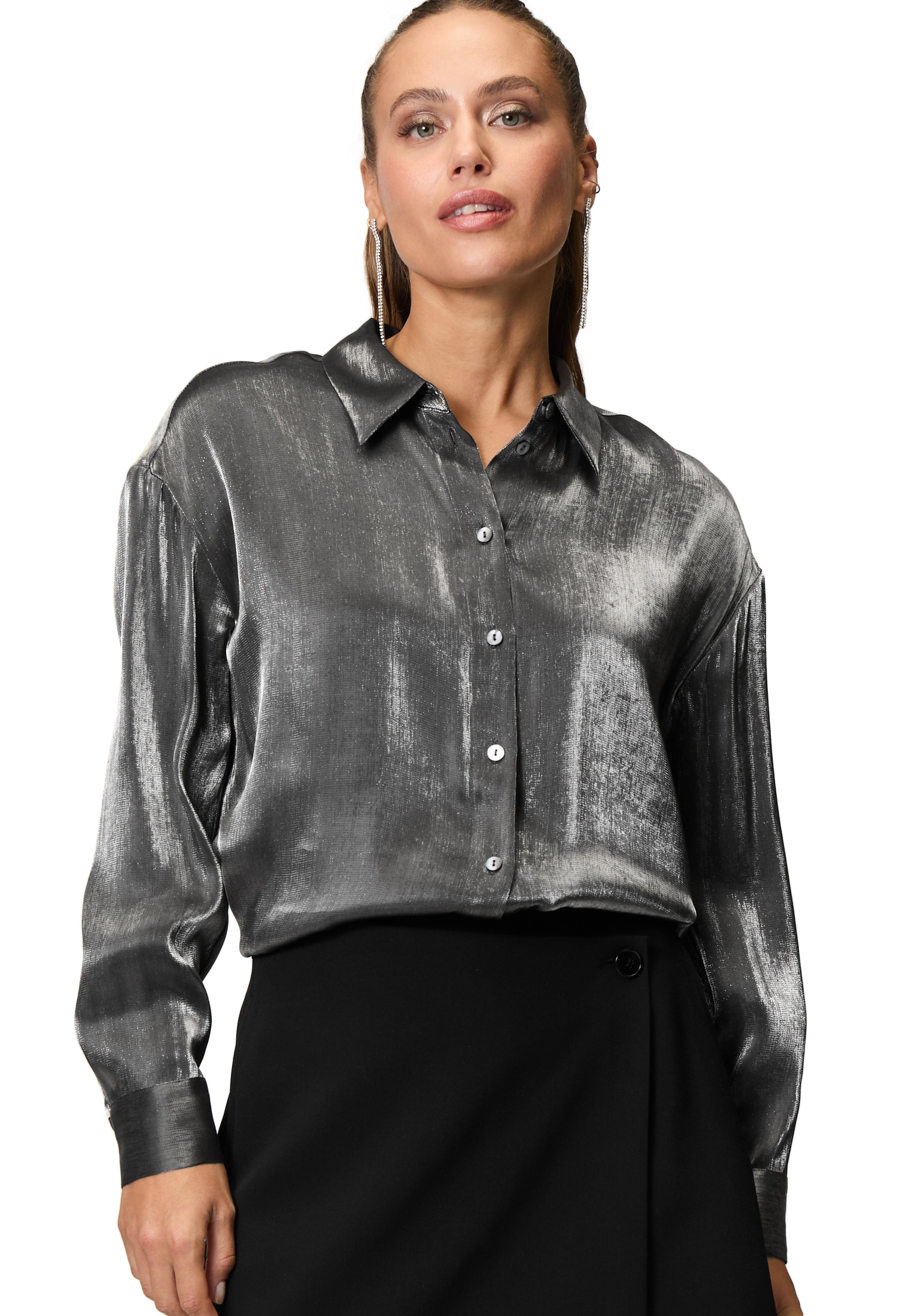 Zero Klassische Bluse »Bluse glänzend mit Knopfleiste«