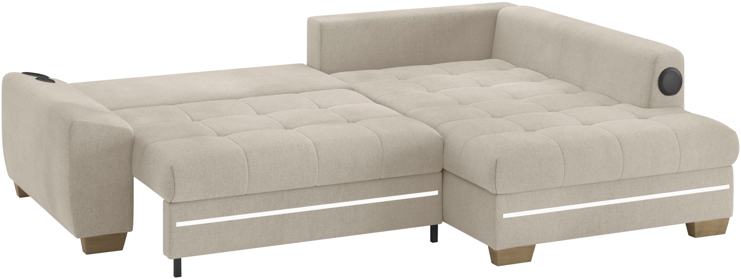 Mr. Couch Ecksofa »Nikita II, L-Form«, RGB-LED, Bluetooth-Soundsystem, wahlweise mit Bett, Bettkasten