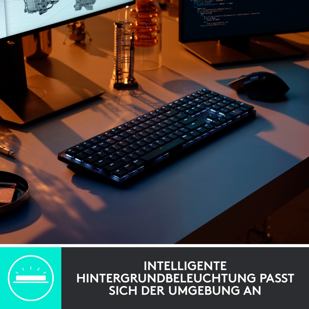 Logitech Tastatur »MX Mechanical Linear«, (Easy-Switch-Funktionstasten-Multimedia-Tasten-USB-Anschluss-Ziffernblock)