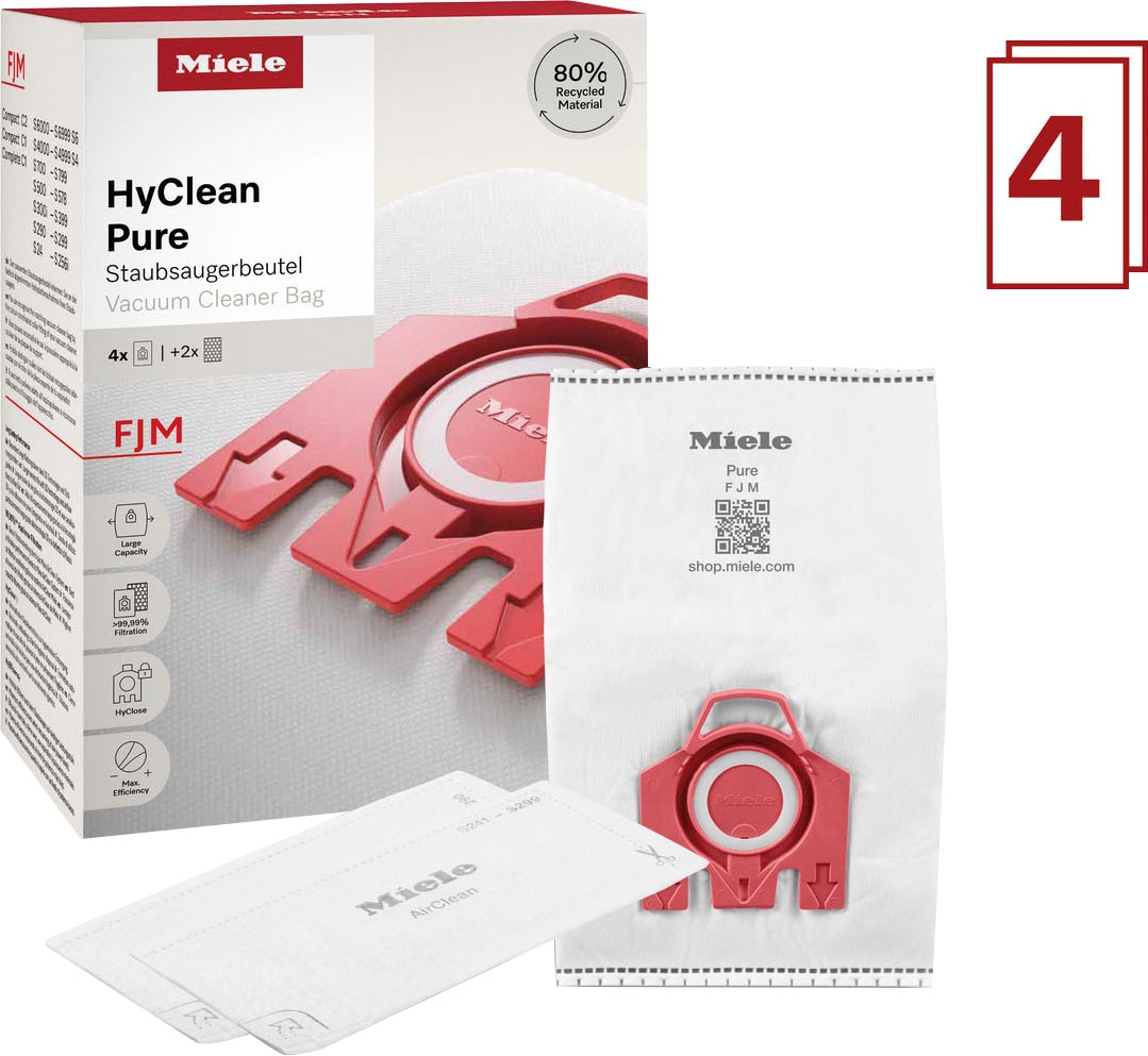 Miele Staubsaugerbeutel »Miele Original Zubehör - Staubsaugerbeutel FJM HyClean Pure 2.0« 4er Pack Staubbeutel, 2er Pack Filter