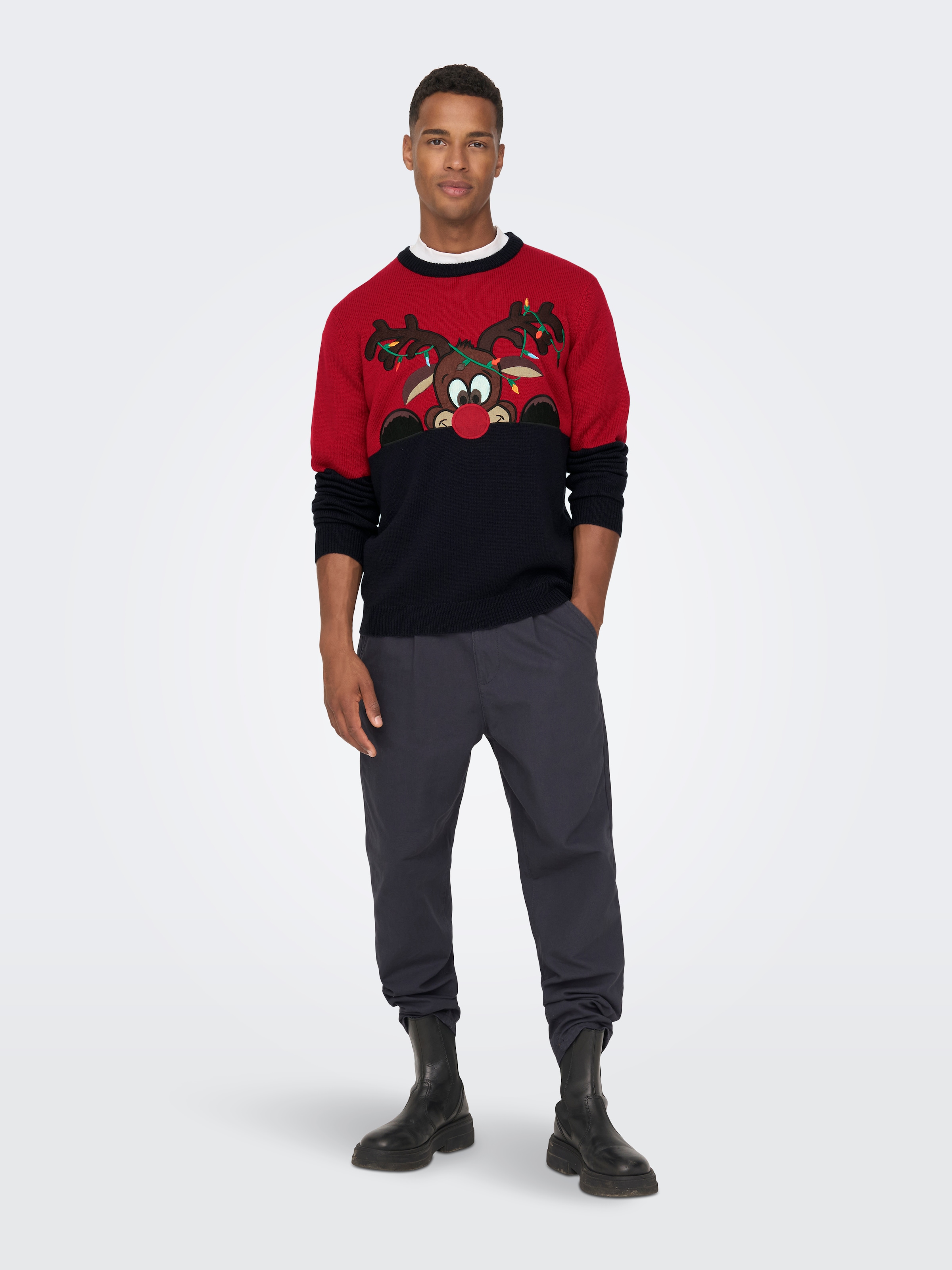 ONLY & SONS Weihnachtspullover mit Bündchen an Ärmel und Saum