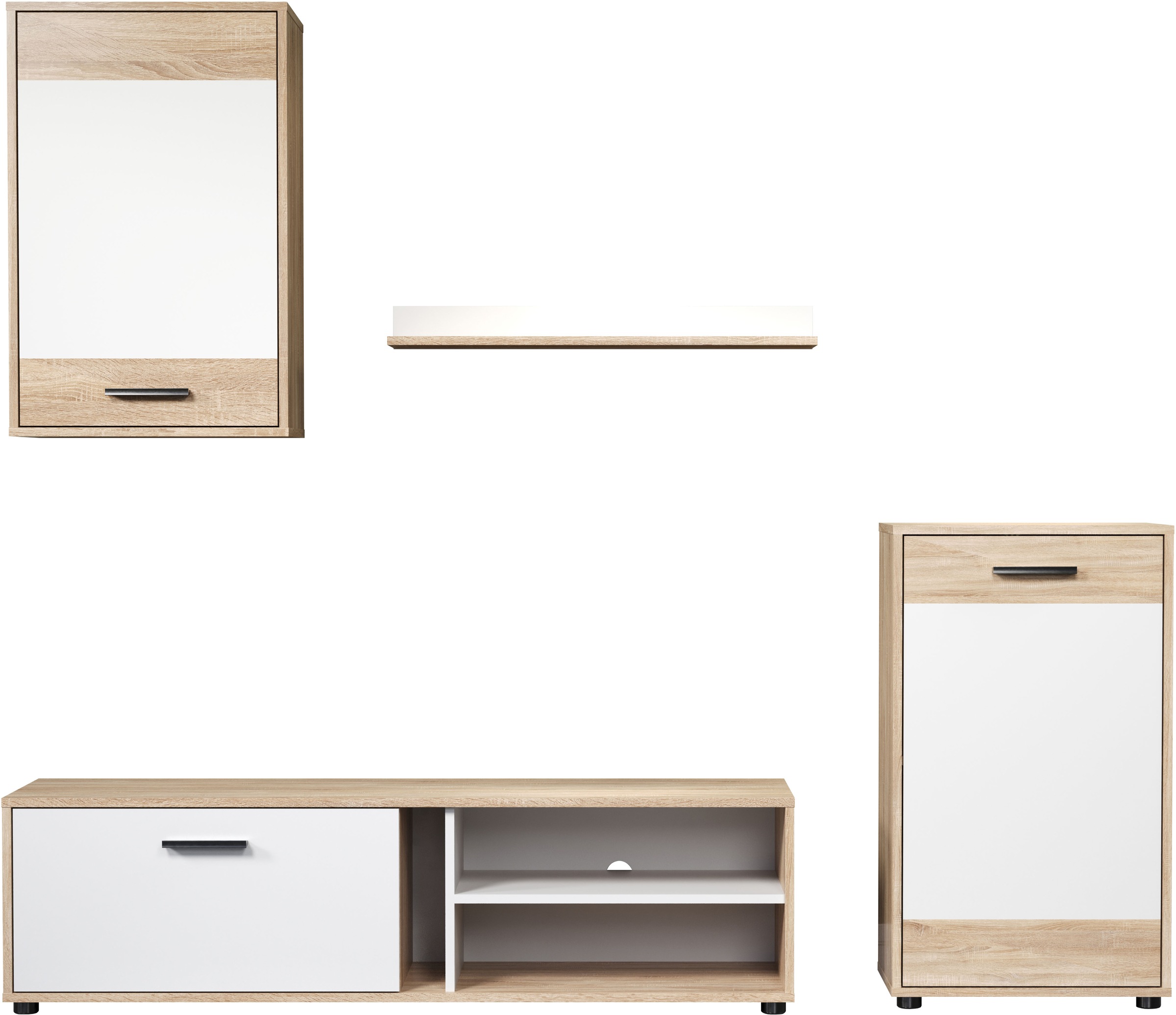 INOSIGN Wohnwand »Valetta«, (Komplett-Set, 4 St.), inkl. Lowboard, Hängeschrank, Wandboard und Highboard