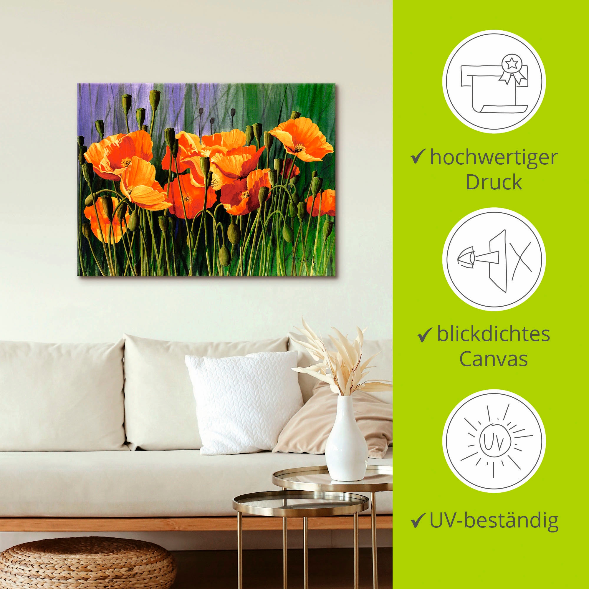 Artland Leinwandbild »Mohnblumen I« Blumen 1 Stk. tlg. auf Holzrahmen gespannt