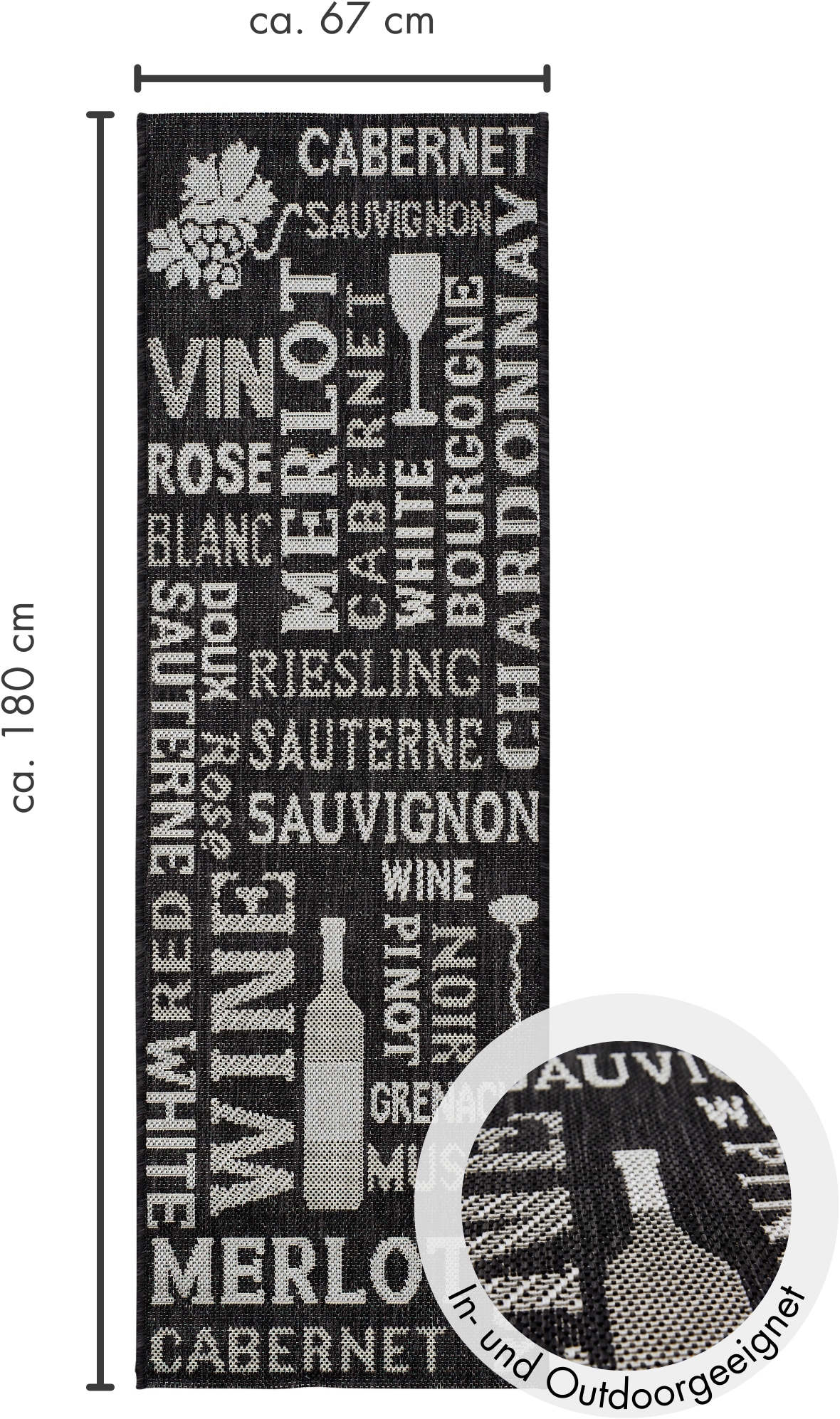 Andiamo Küchenläufer »Arizona Wein«, rechteckig, 5 mm Höhe, Flachgewebe, Motiv Wein, mit Schriftzug, Küche, Outdoor geeignet
