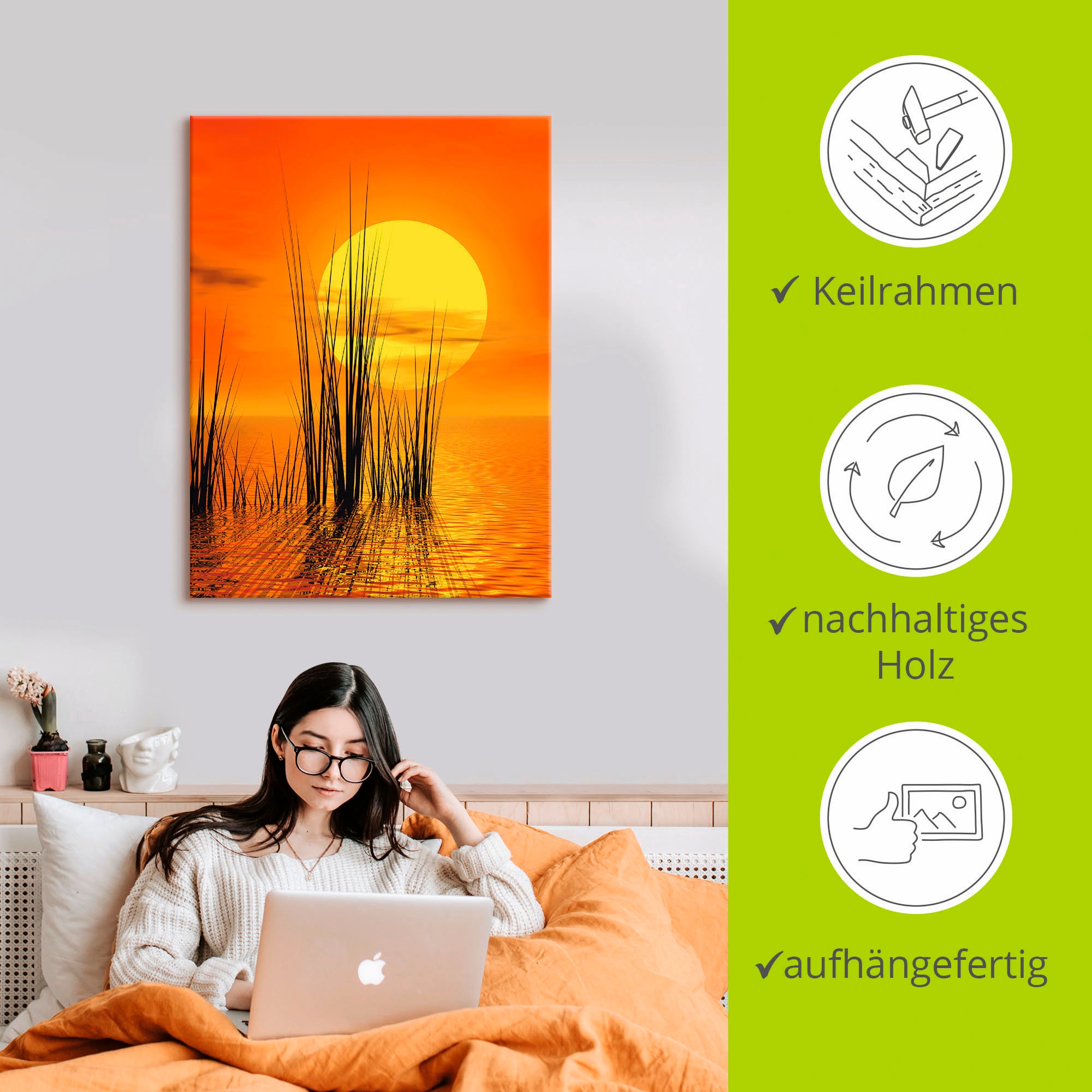 Artland Leinwandbild »Sonnenuntergang mit Schilf« Sonnenaufgang & -untergang 1 Stk. tlg. auf Holzrahmen gespannt