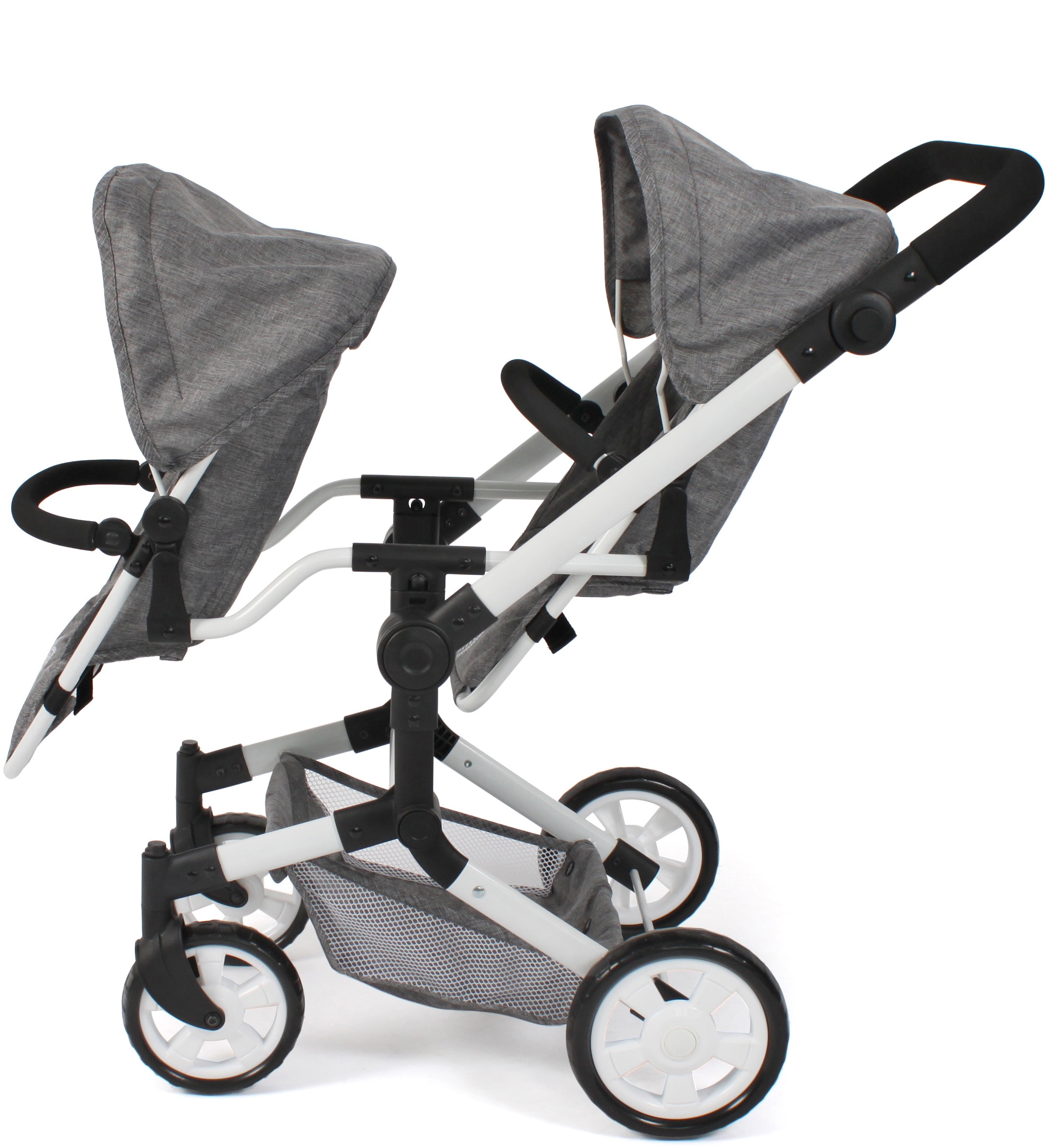 CHIC2000 Puppen-Zwillingsbuggy »Linus Duo, Jeans Grey«, mit zwei abnehmbaren, bis in Liegeposition verstellbaren Sportsitzen