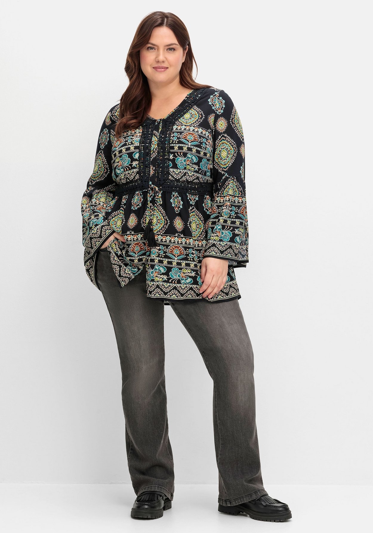 Sheego Longbluse »Longbluse im Ethno-Stil, mit Crochet-Spitze«