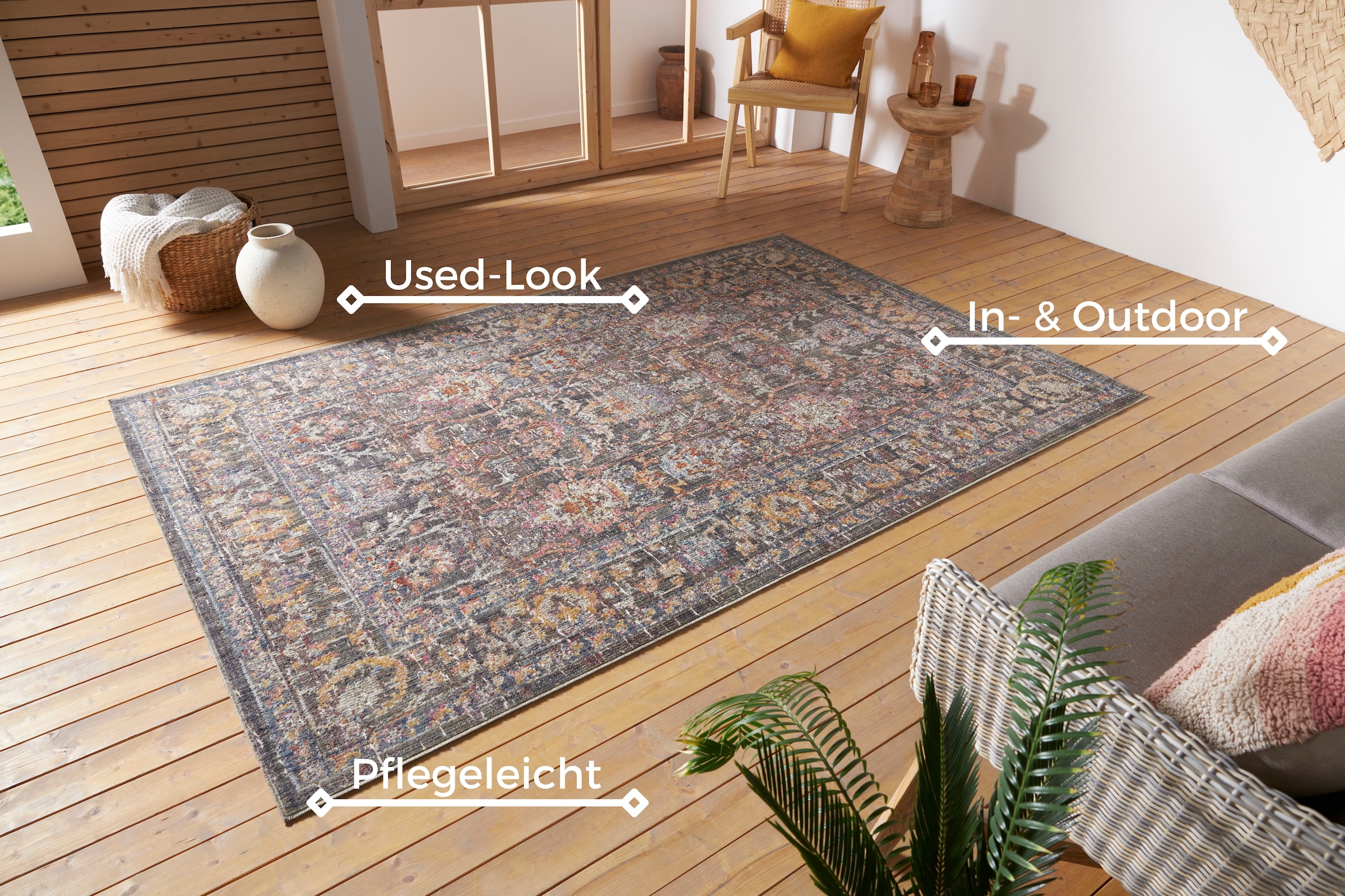 NORTHRUGS Teppich »Port Said«, rechteckig, 3 mm Höhe, In-& Outdoor, Läufer, Wetterfest, Balkon, Wohnzimmer, Orient