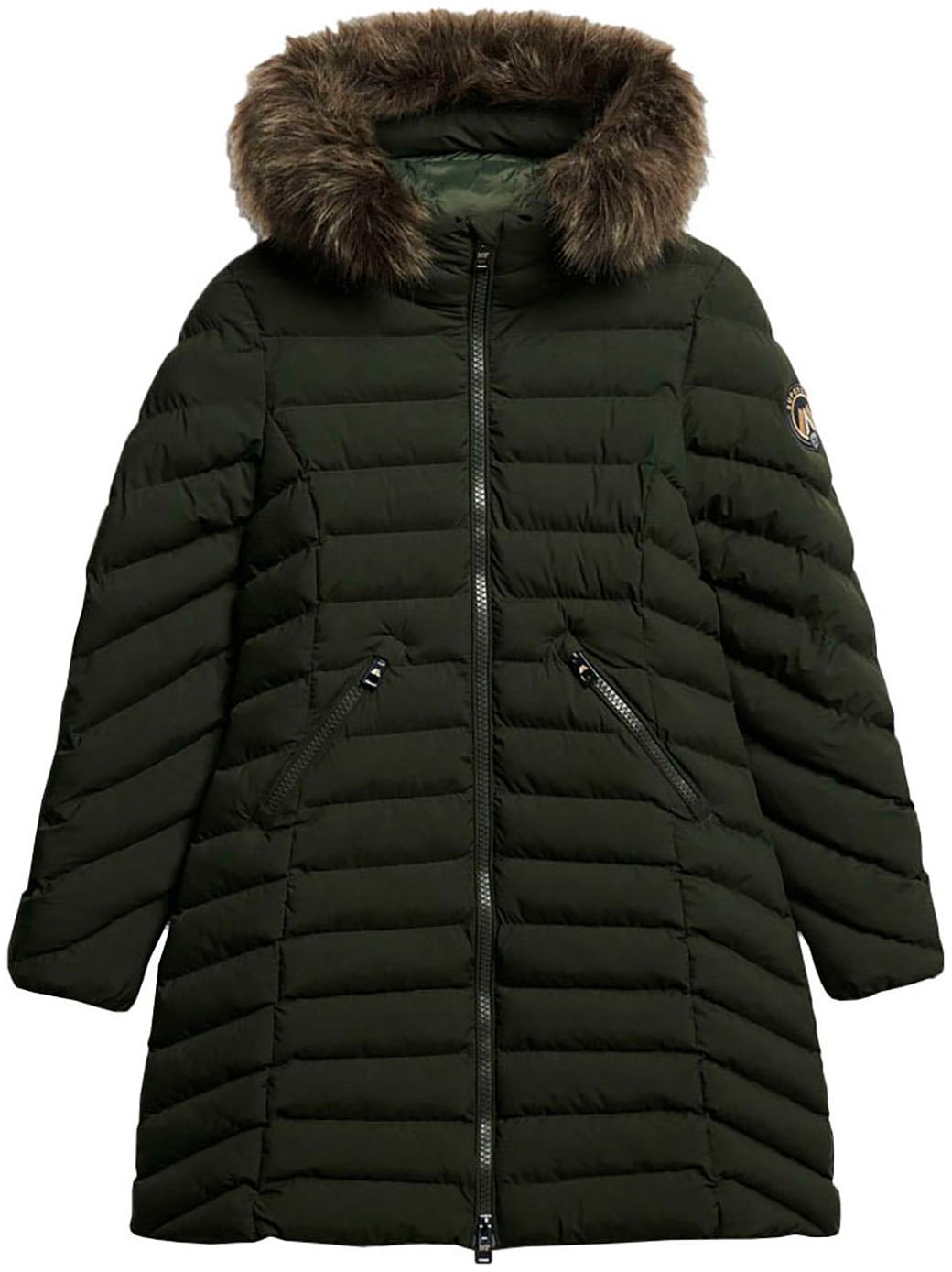 Superdry Steppjacke »FUJI FAUX FUR HOOD MID LENGTH«, mit Kapuze