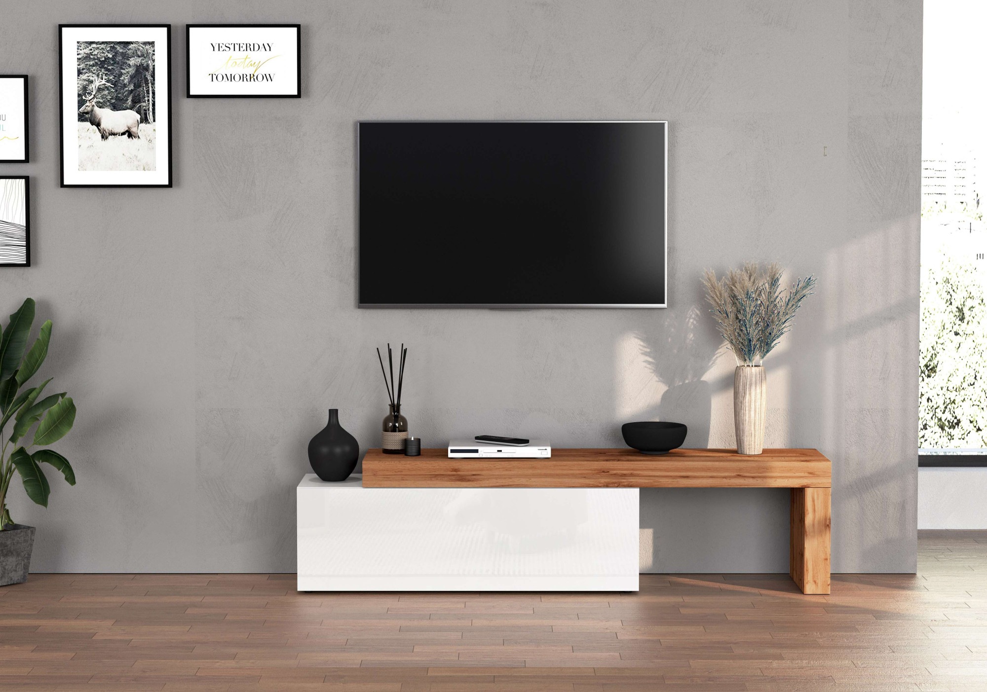INOSIGN TV-Board »Chronos TV-Board, Lowboard«, (1 St., Breite verstellbar von 180 bis 290 cm), Breite 240 cm TV-Board,Lowboard,1 Klappe und ein L-Förmiger Aufsatz