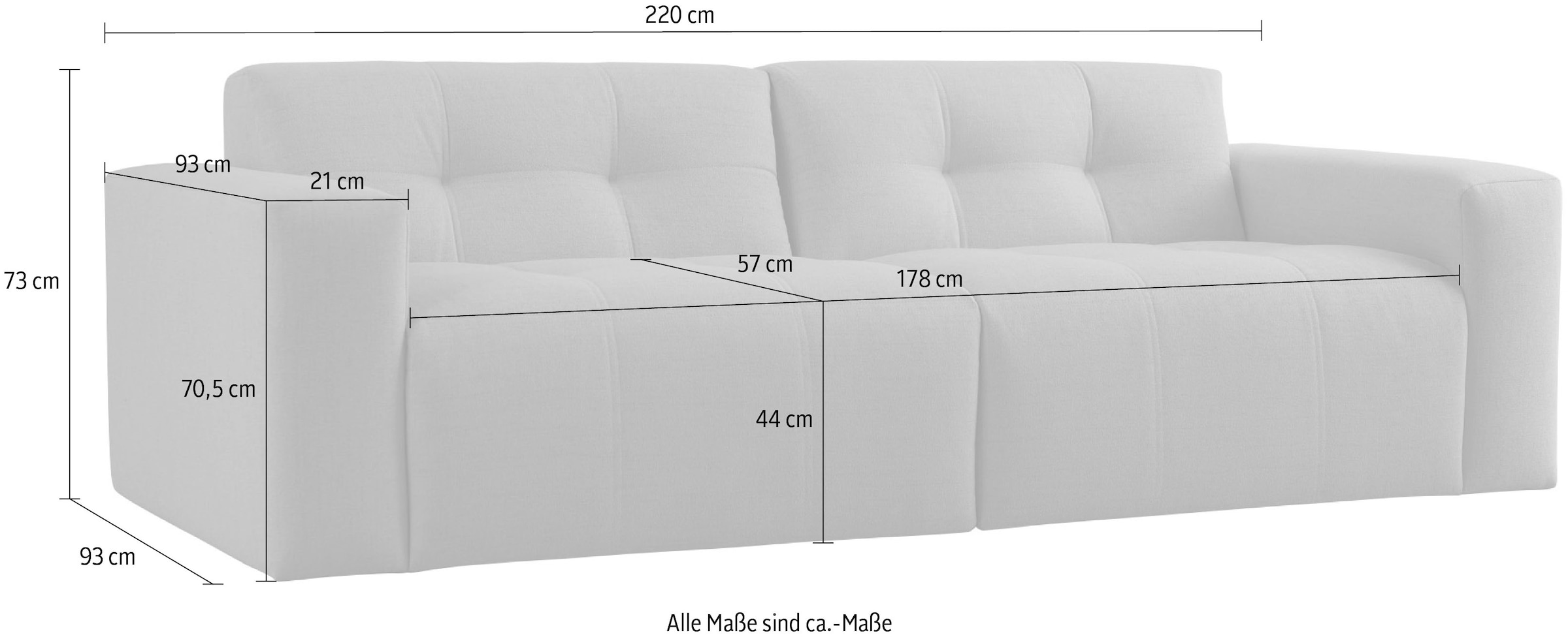 OTTO home 3-Sitzer »Tapley« Breite 220 cm,Boucle, Struktur fein, mit Knopfsteppung, bodentief