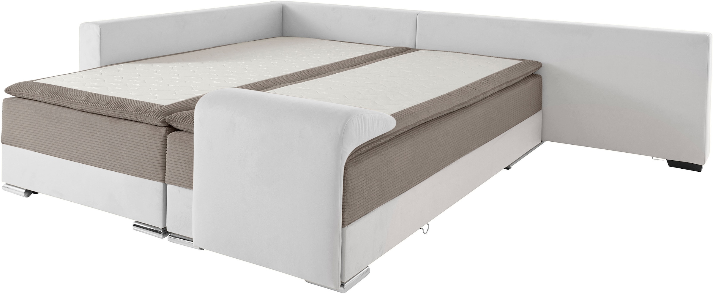INOSIGN Ecksofa »Boxspringbett Night & Day L-Form mit Dauer-Schlaffunktion mit Armlehne«, mit Boxspring-Bettfunktion 180x200 cm und Bettkasten, Dauerschläfer!