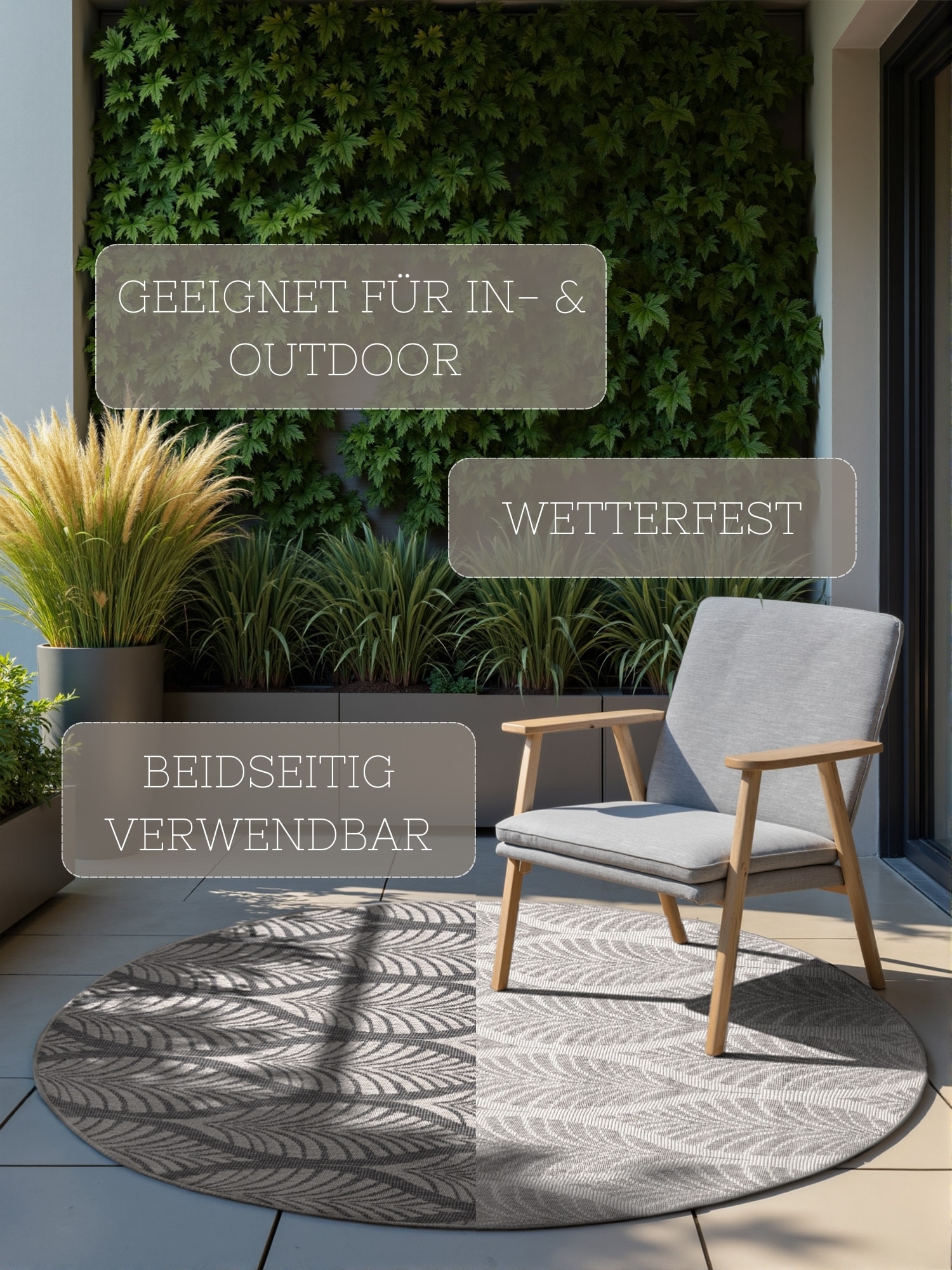 HANSE Home Outdoorteppich »Liora Wendeteppich«, rund, 5 mm Höhe, In und Outdoor, Flachgewebe, wetterfest, pflegeleicht, robust