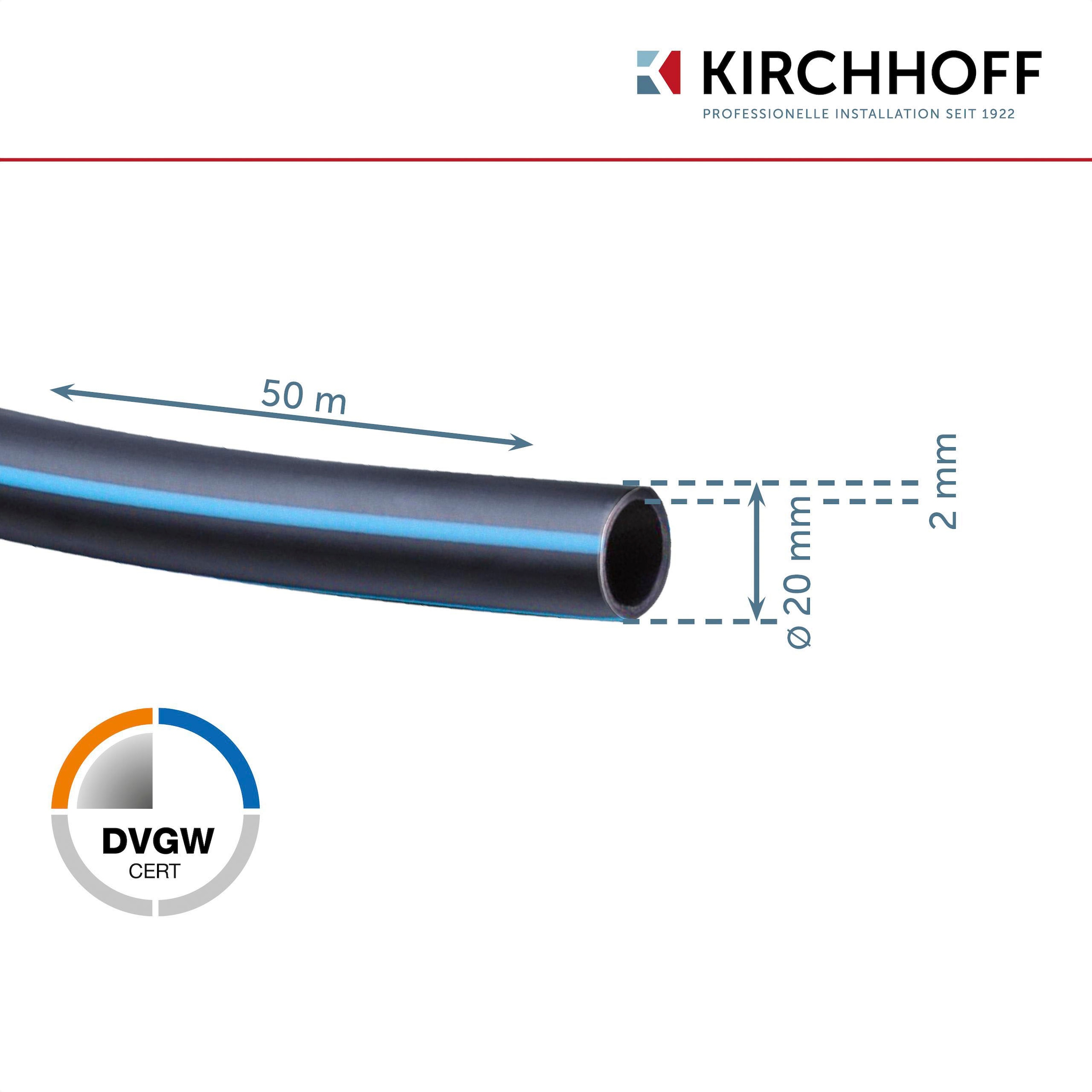 Kirchhoff Bewässerungsschlauch, Wasserleitung Gartenbewässerung 20 mm x 50 m