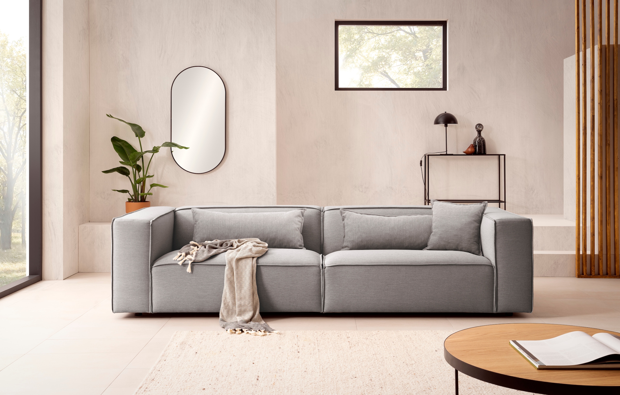 LeGer Home by Lena Gercke 3-Sitzer »PIARA, Couch mit Kedernaht, Sofa in Cord oder Leinenoptik«, schwarze Füße, bequemer Sitzkomfort