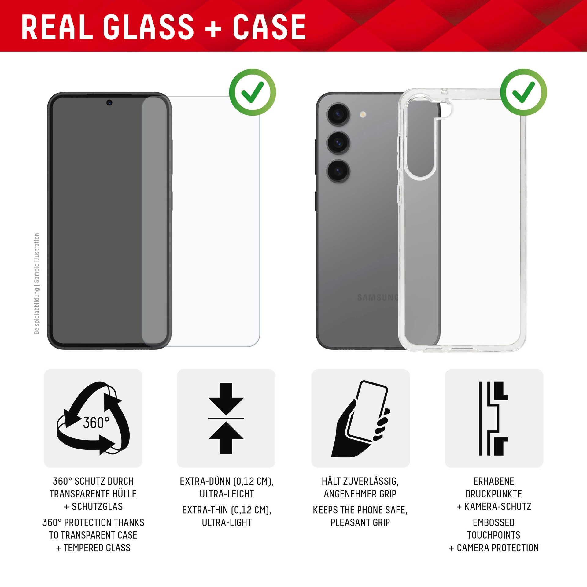Displex Displayschutzglas »Real Glass + Case«, für Samsung Galaxy A55 5G, (1 St.), Bildschirmschutz, Displayschutzfolie,Einfach anbringen,kratz-&stoßfest
