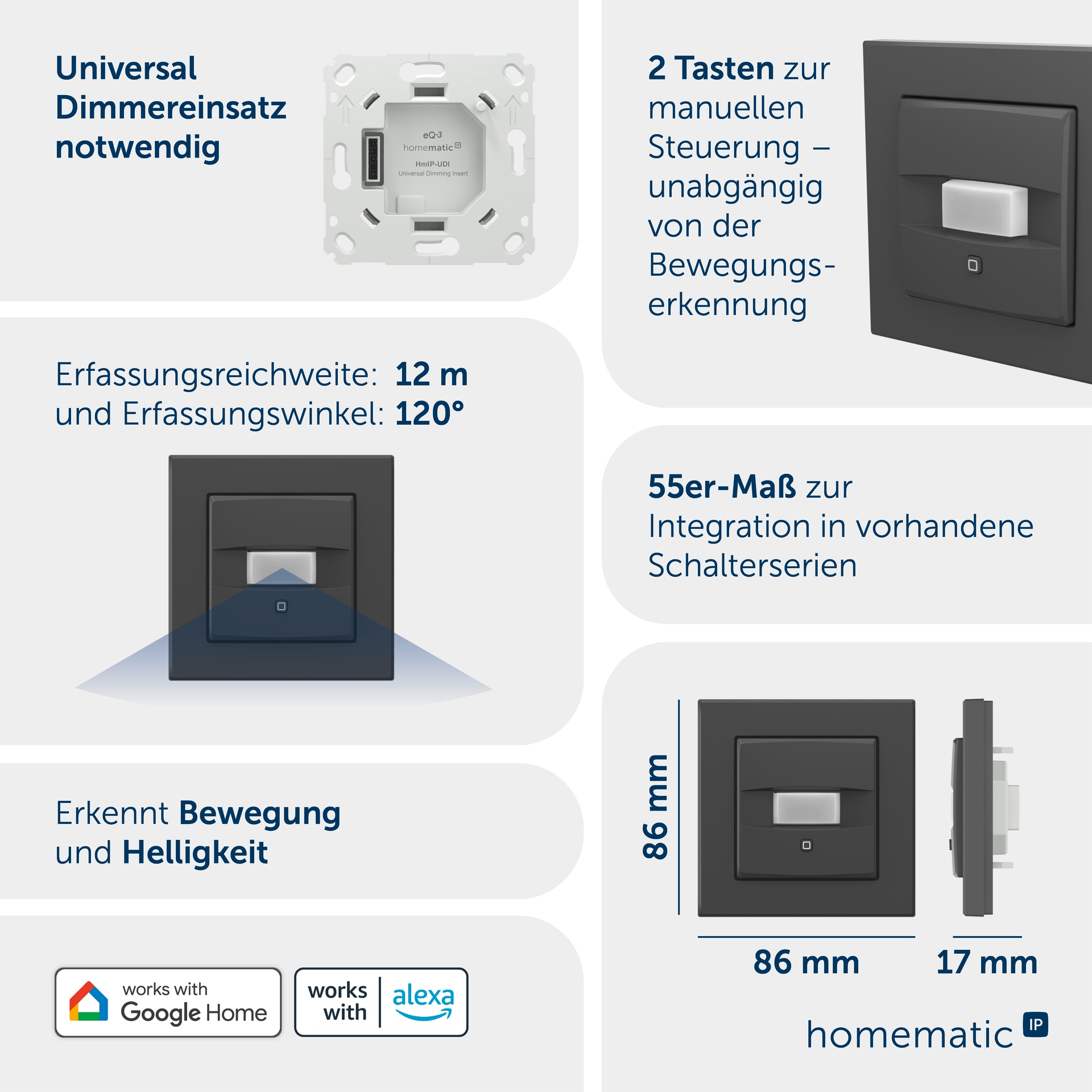 Homematic IP Smart-Home-Zubehör »Universal Dimmeraufsatz – Bewegungsmelder«