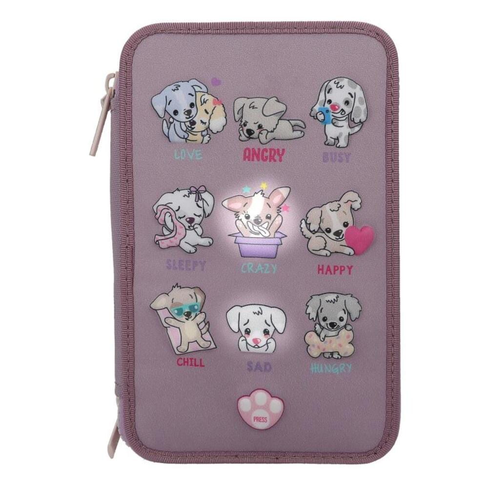 Depesche Buntstift »3-Fach Federtasche LED Hunde mit Stifte TOPModel 20 x 13 x 7,5 cm violett«