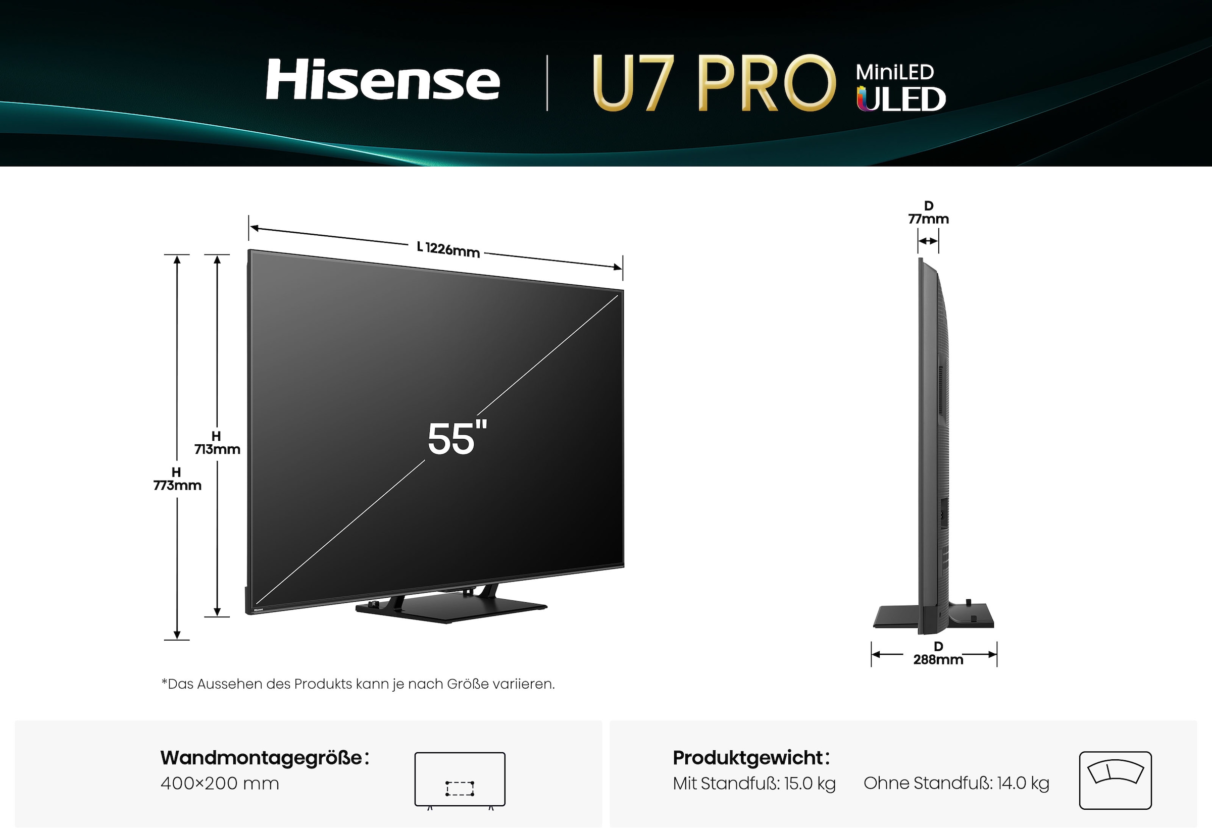 Hisense QLED Mini LED-Fernseher »55U7Q PRO« 139 cm/55 ″ Smart-TV 4K UHD MiniLED Smart TV