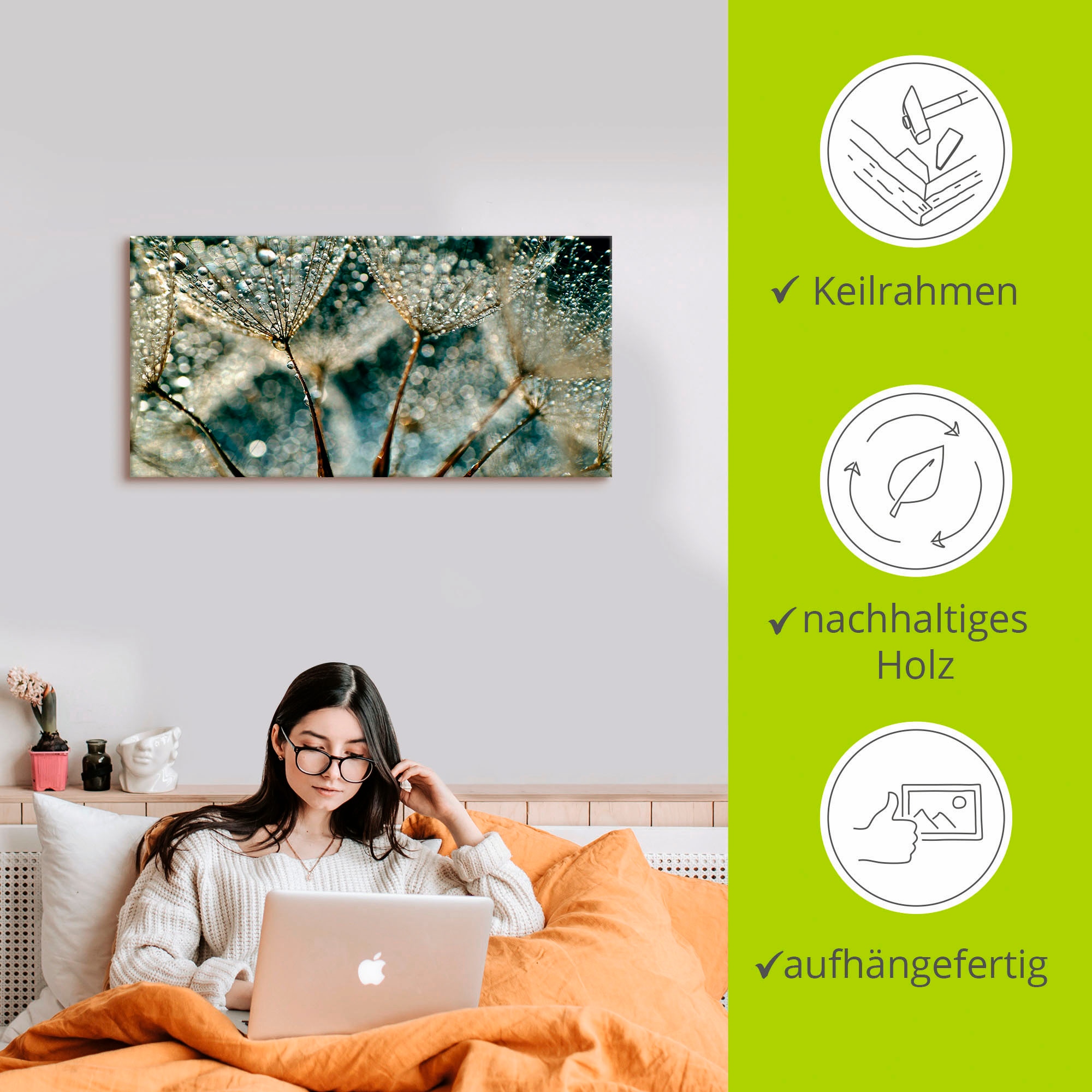 Artland Wandbild »Pusteblume Regenschauer« 1 Stk. tlg. als Alubild, Outdoorbild, Leinwandbild, Poster, Wandaufkleber