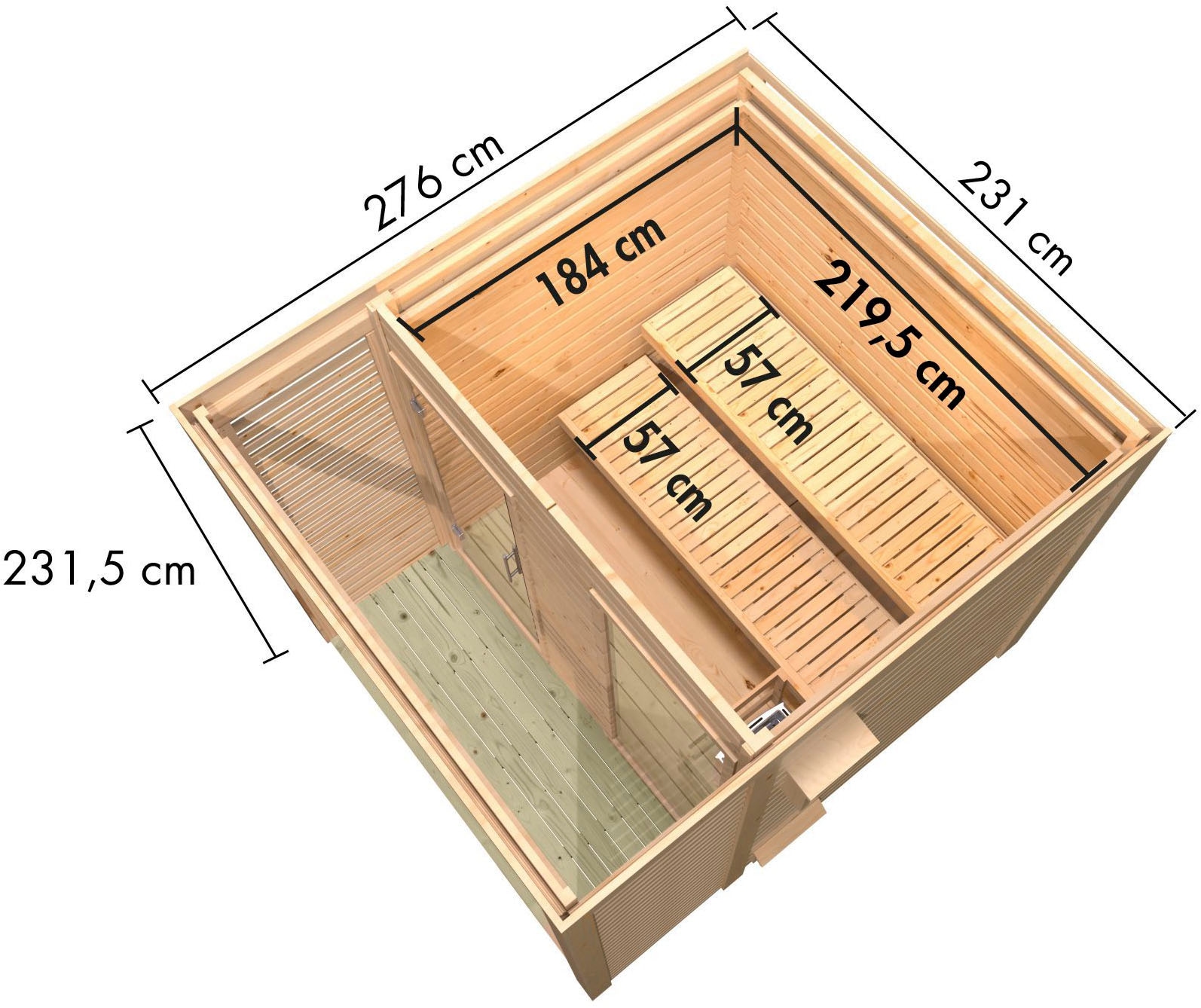 Karibu Saunahaus »»Armin 2« naturbelassen« in verschiedenen Ausführungen erhältlich, Ofen 9 KW externe Strg easy