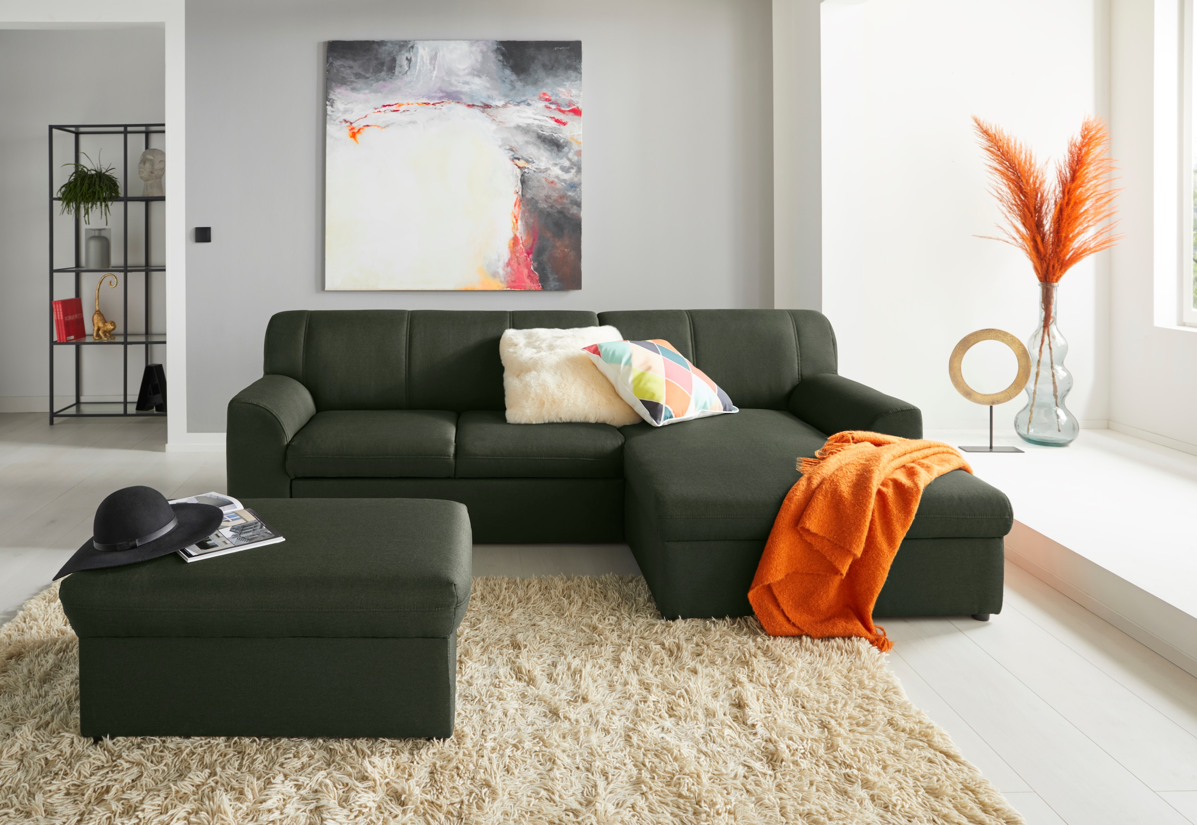 DOMO collection Ecksofa »Topper, elegant und zeitlos, kompaktes Stellmaß 245/155cm, L-Form« mit Recamiere, wahlweise mit Schlaffunktion